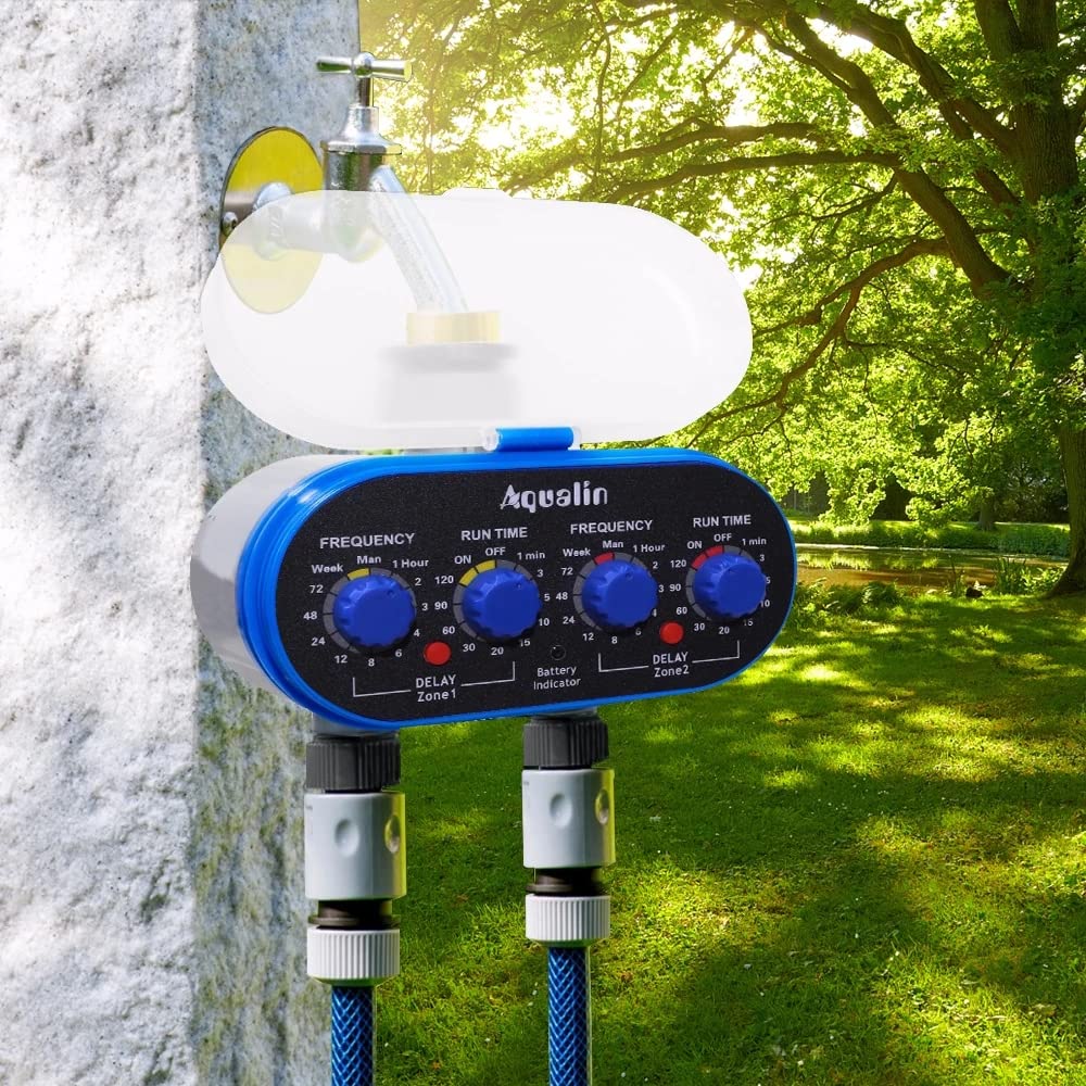 Timer con valvola a Sfera per Sistema di irrigazione Automatico ed elettronico e Due attacchi per Tubi di irrigazione,centralina irrigazione è possibile collegare il sensore pioggia