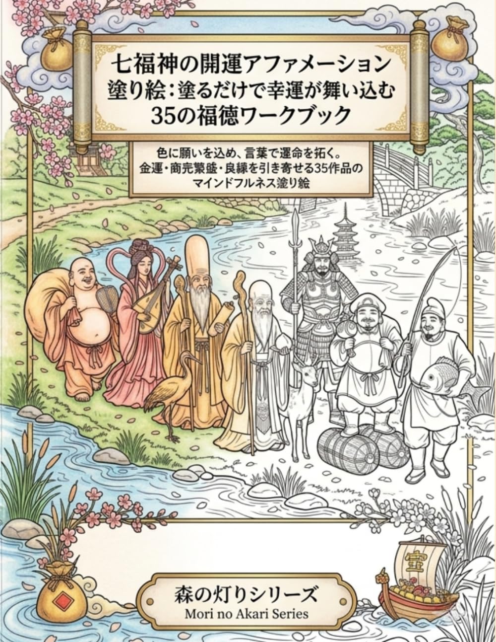 七福神の開運アファメーション塗り絵：塗るだけで幸運が舞い込む35の福徳ワークブック: 色に願いを込め、言葉で運命を拓く。金運・商売繁盛・良縁を引き寄せる35作品のマインドフルネス塗り絵 (森の灯りシリーズ)