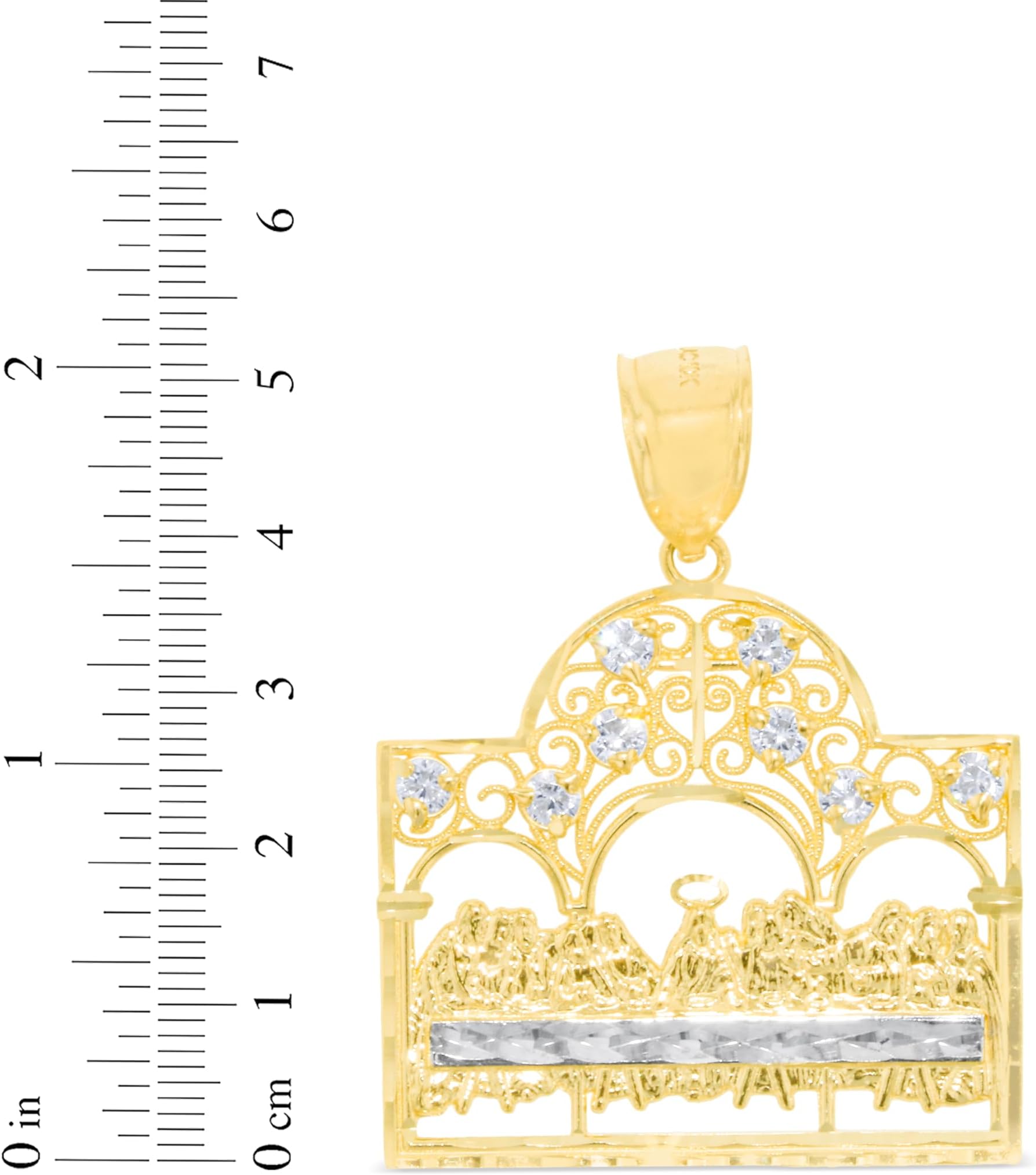 Floreo 10k Gelbgold Diamantschliff Letztes Abendmahl CZ Anhänger - Bild 3 von 6