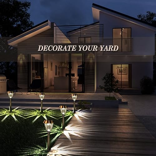 Miniatura 6 de Luces solares para caminos al aire libre, impermeables, paquete de 6 luces solares para exteriores brillantes hasta 12 horas, 15 lúmenes, luz de