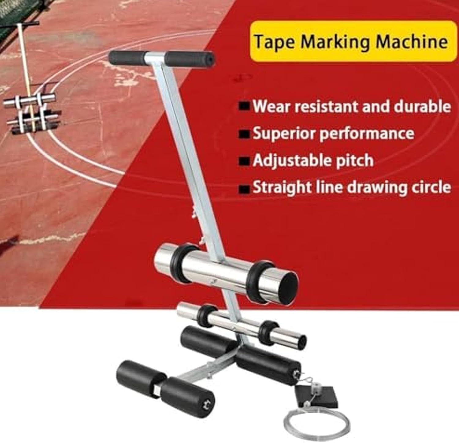 Court Line Tape Machine, Hand-Push Tape Sticking Machine, with Drawing Circle Kit, Height & Distance Adjustable, for Sports Fields, Industrial Sites