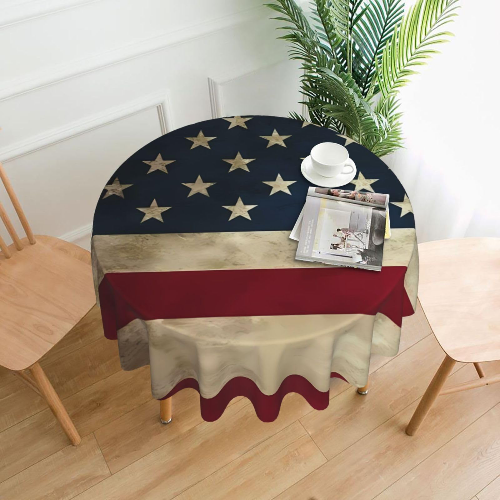 ZHAOUR U.S. Flag Print Round Washable Tablecloth – Table Cover