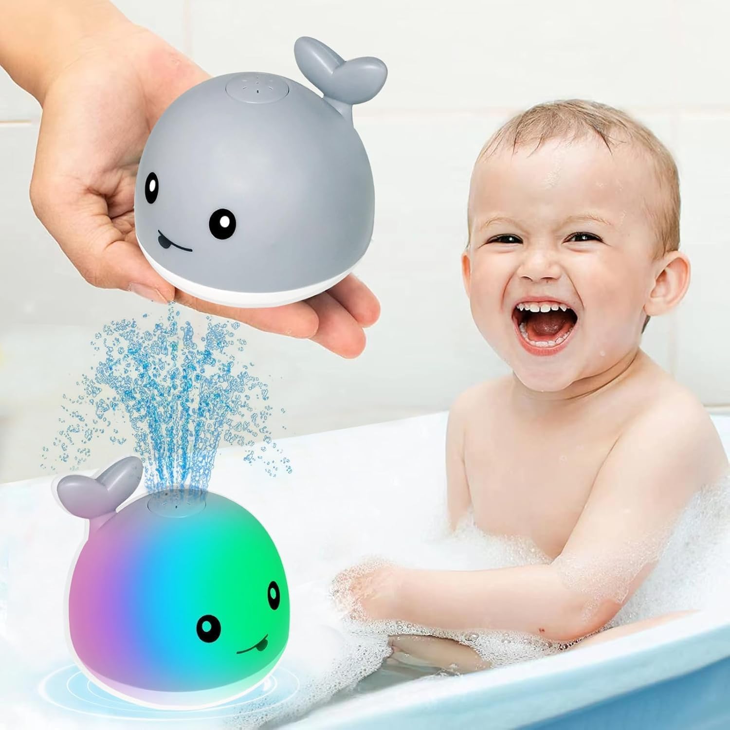 Bath Toys for Kids Ages 1-3, Light Up Whale Sprinkler, Baby Bath Toys 1 2 3 Year Boy Girl, Bathtub Fountain Water Toy, Toddler Birthday Gift Cute Colorful Lights Toys