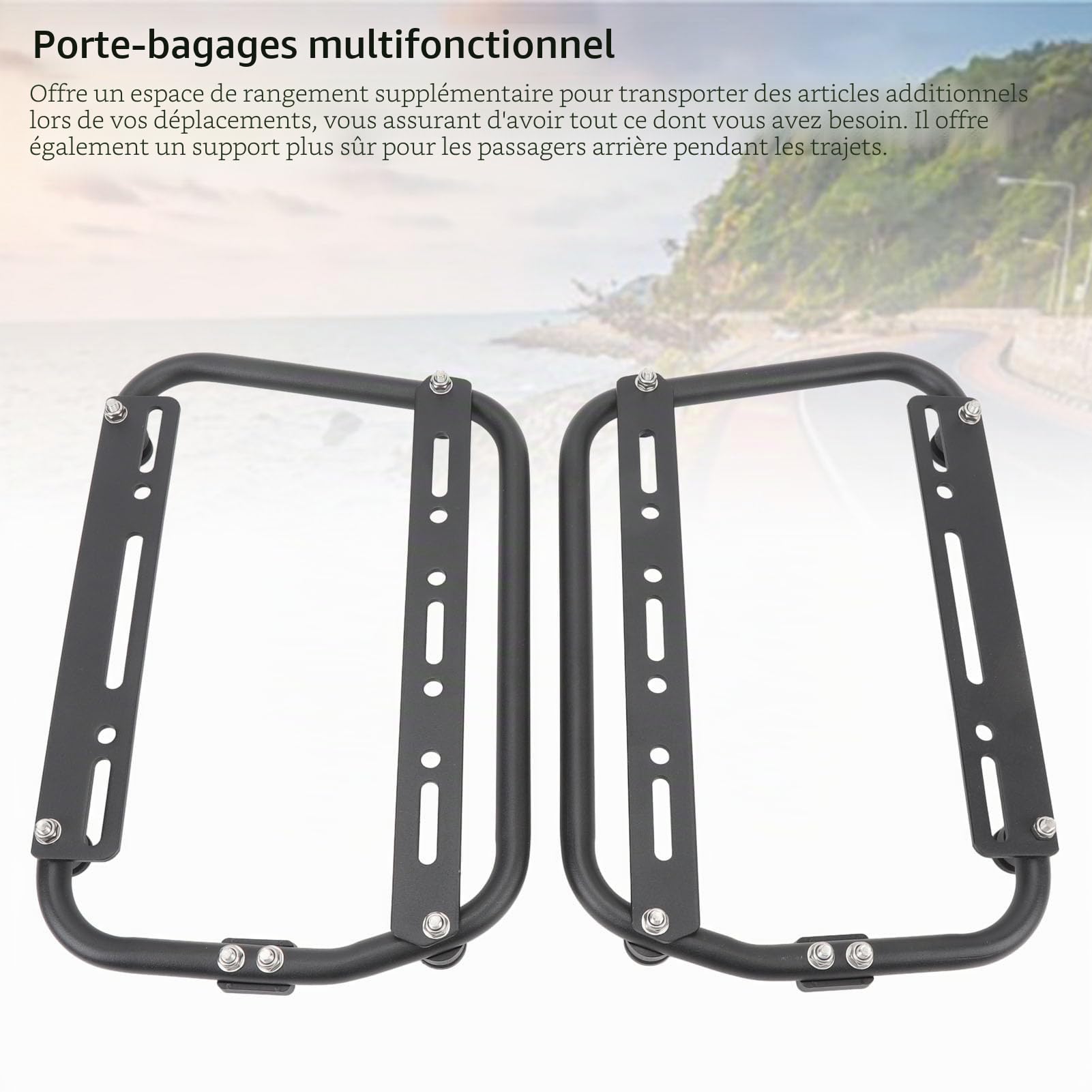 Support de Barre de Support de Sacoche de Selle Latérale, Supports de Support Latéraux de Moto, Alliage D'aluminium, Revêtement en Poudre Noire, Résistant à l'usure, Robuste,