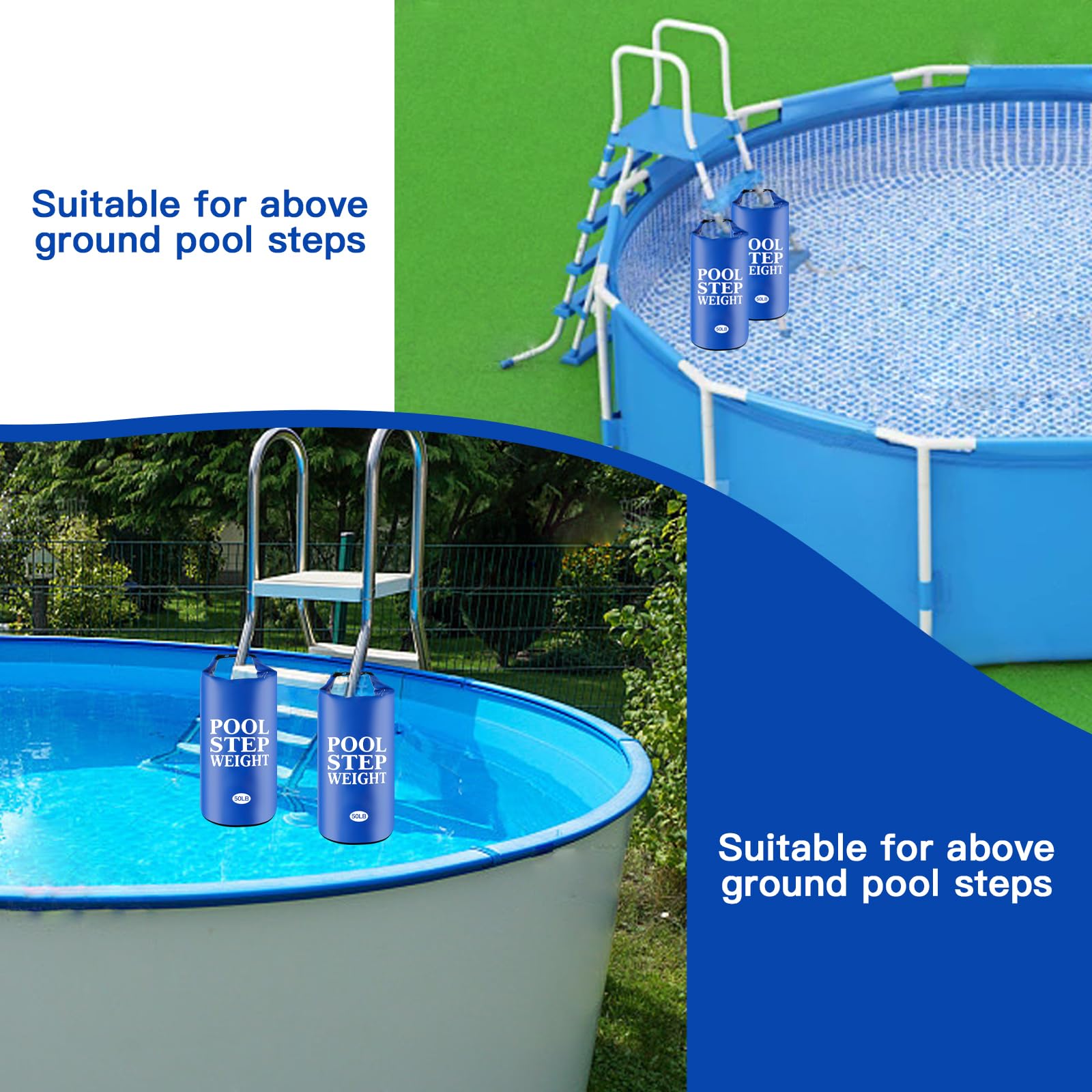 2 pesi blu per piscina, 22,7 kg, in PVC, impermeabili, per piscine, sacchi di sabbia, pieghevoli, per piscine interrate e fuori terra