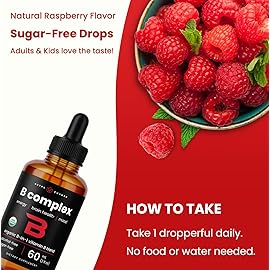 USDA Organic Vitamin B Complex Liquid Drops | B Vitamins Complex Supplement with B1, B2, B3, B6, B7, B9 & Methyl B12 Drops for Adults & Kids | Vegan Berry Flavor 2oz | 60 Servings / 2 Month Supply