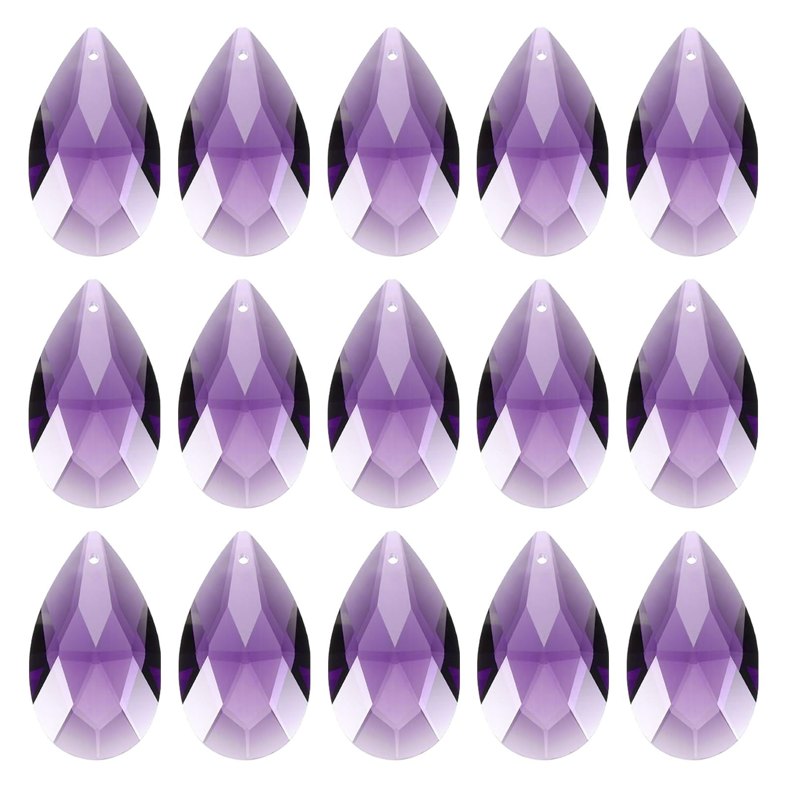 YELARXI Glass Teardrop Beads, Lamp Repair Pendants with Metal 38x22 mm & 15 Pack & Glass & Dark Purple-Fitting For(Window/Lamp/Jewelry Making/Decoration)