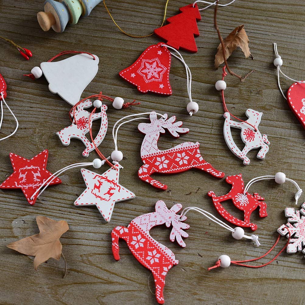5 Weihnachtsbaum Rentiere Aus Holz - Christbaumschmuck In Rot Für Festtagsdeko