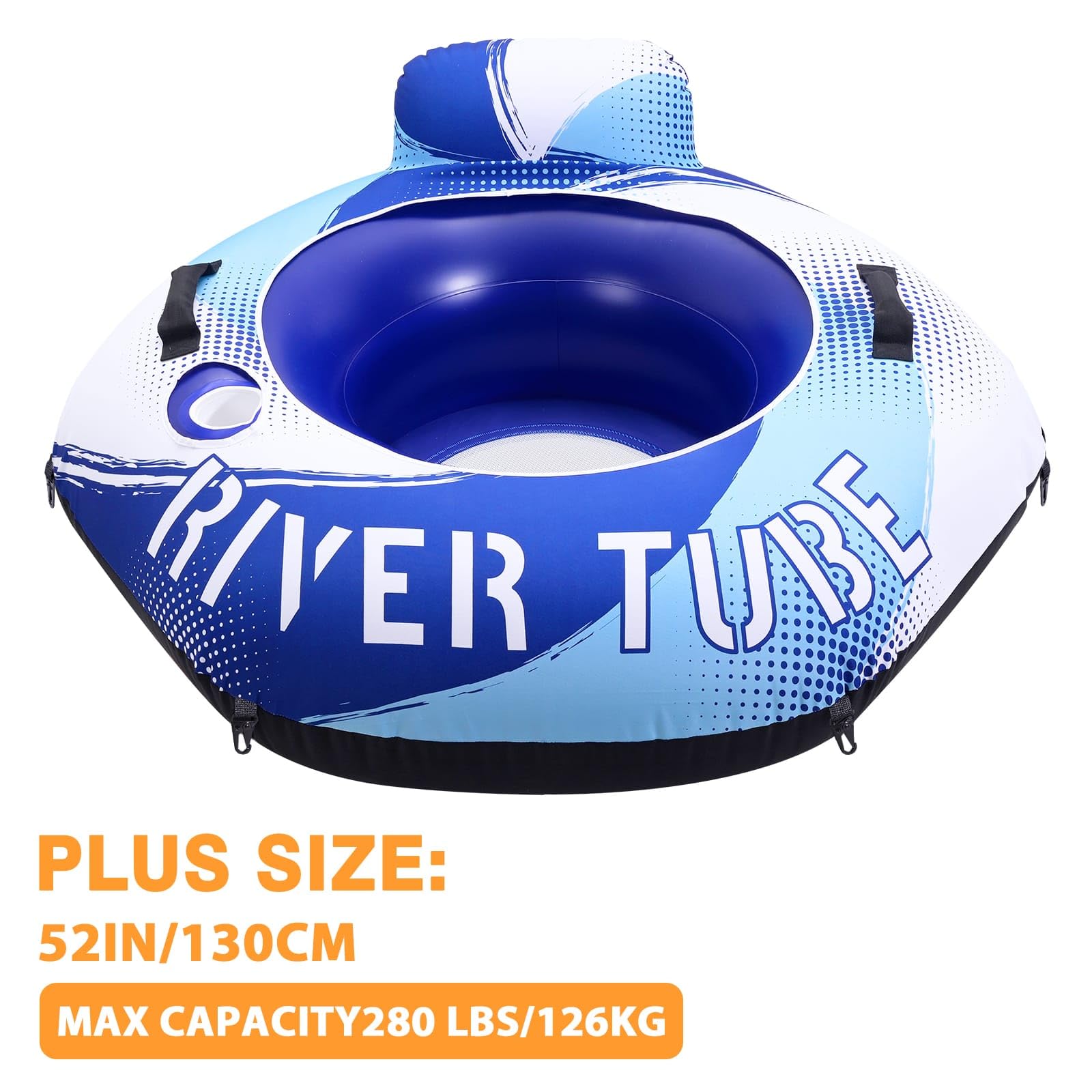 WERNNSAI Tube de rivière robuste de 132,1 cm avec housse en toile, grands flotteurs de piscine, tubes d'eau gonflables hexagonaux pour adultes, chaise longue avec porte-gobelets, dossier et poignées