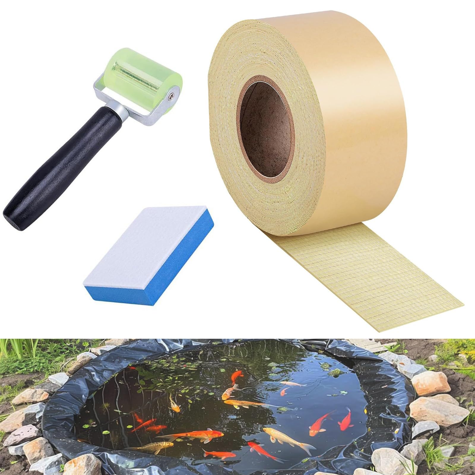 Montesy Pond Liner Seam Tape Double Sided Adhesive Butyl Pond Liner Tape Waterproof Pond Seam Tape for Pond Liner Garden