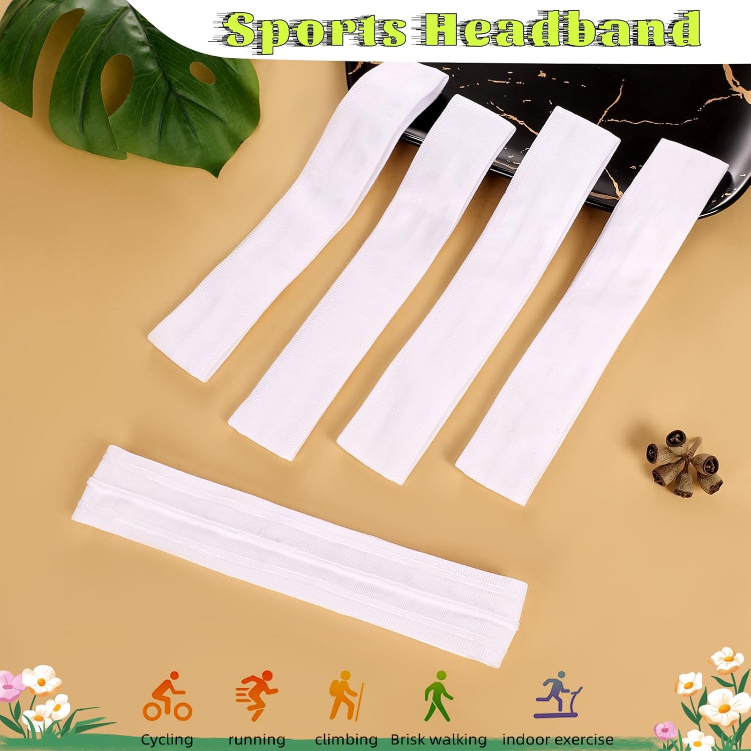 White Workout Headbands for Women Men Non Slip Headband Comfortable Sport Headbands Silicone Sweatbands Elastic Sport Hair Bands for Yoga Running Sports Travel Indoor Fitness Gym with 5 PCS - Image 6