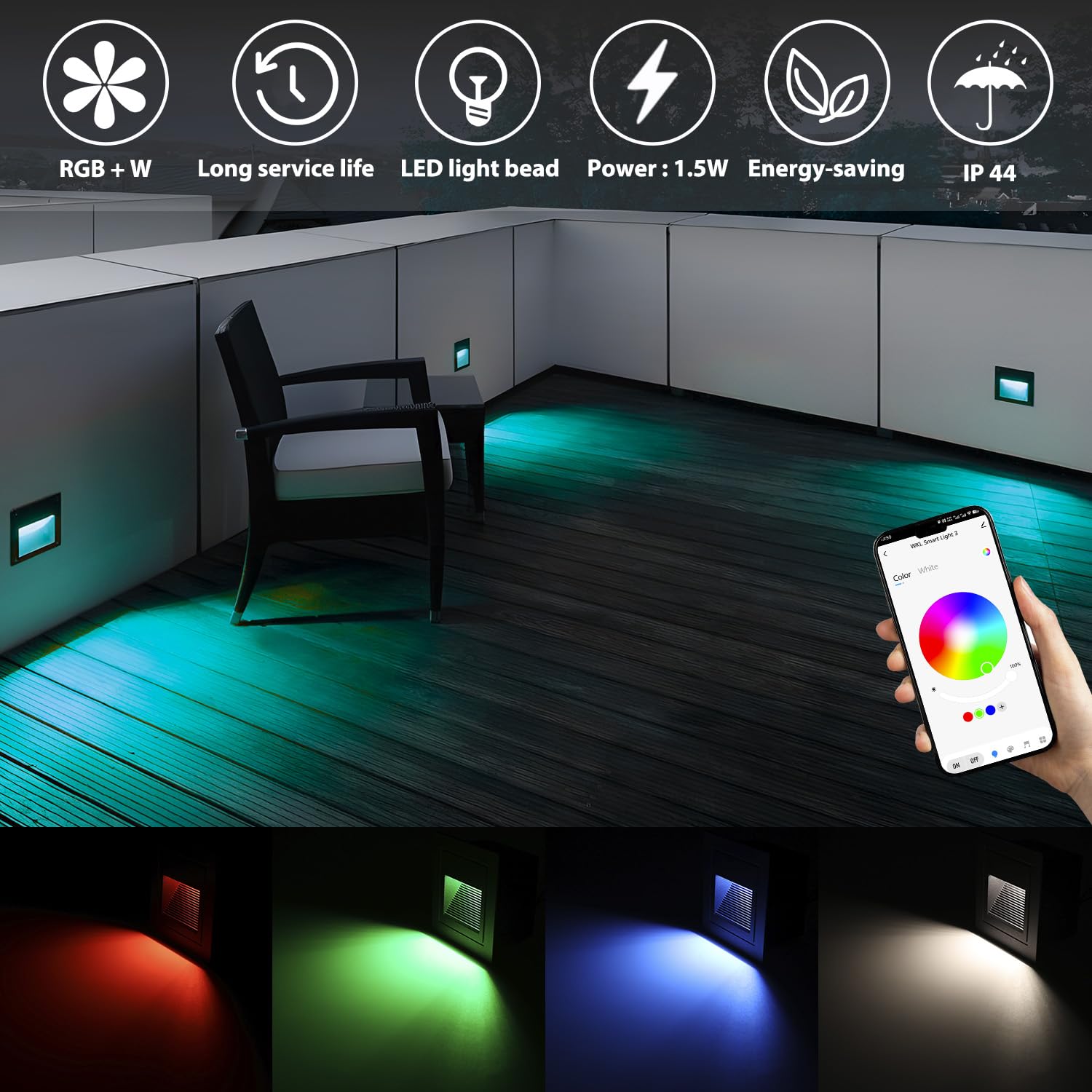 Arotelicht 8er LED Treppenbeleuchtung 230V RGB+WW+CW Bluetooth mit Fernbedienung, APP-Steuerung Treppenlicht 1.5W 68mm (Nicht-Standardgrößen-60mm) led Einbaustrahler IP44 Innen Außen Stufenlicht