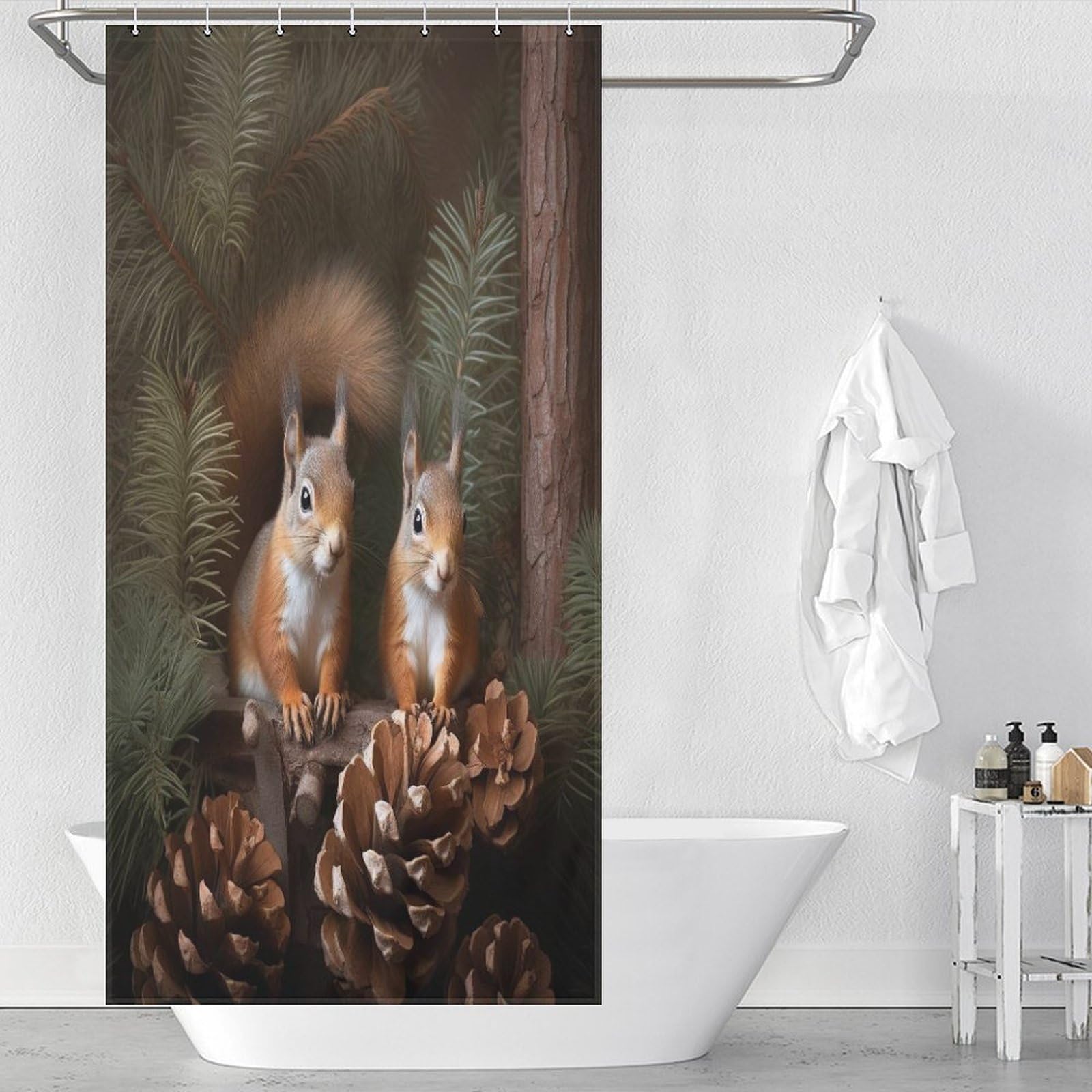 Rideau de douche écureuil pour une salle de bain nature