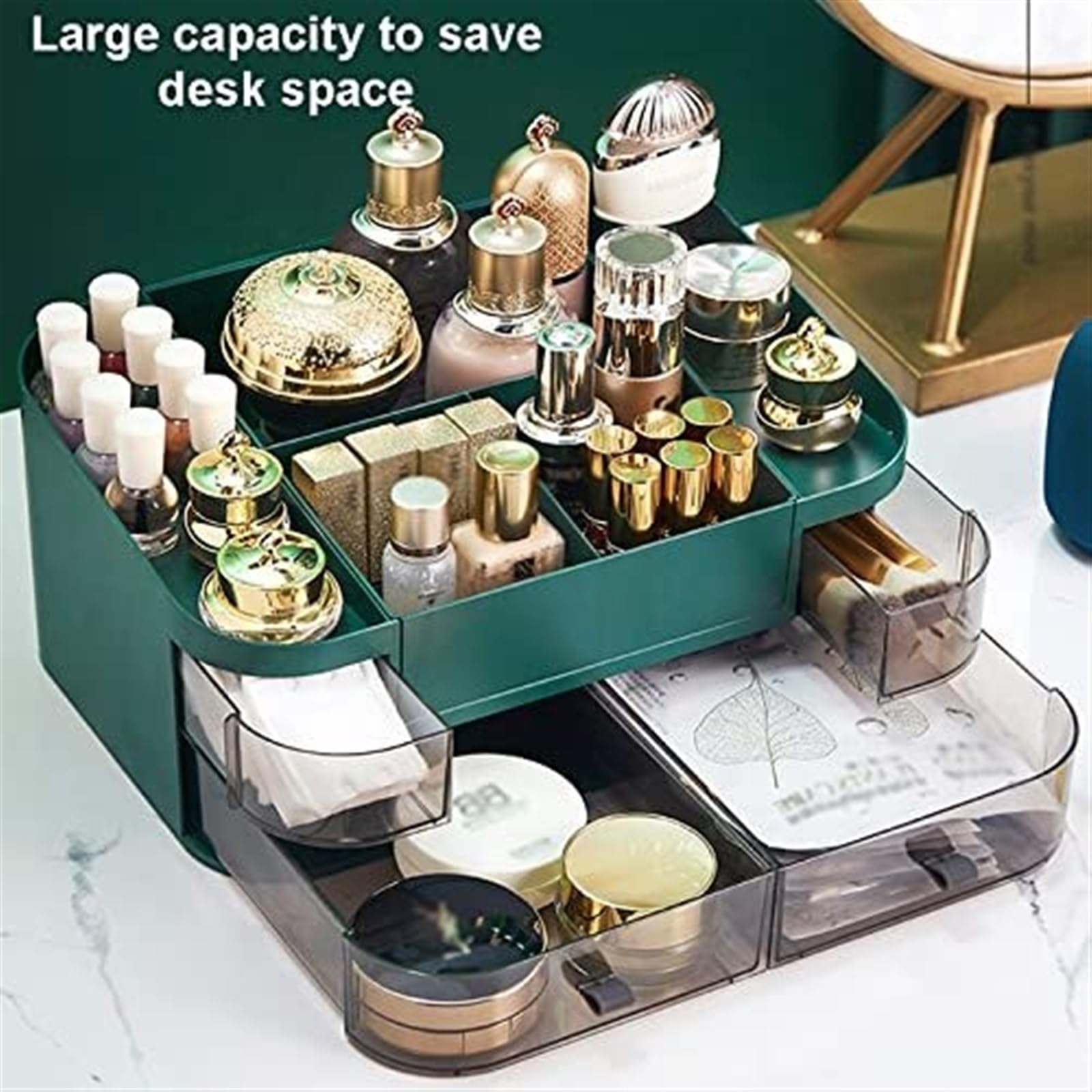 RUVOO Kosmetik Organizer Make Up Organizer Kosmetische Lagerung Box Make-Up Organizer Desktop Make-Up Lagerung Organizer Box Mit Schubladen Schmink Organizer Kosmetik Aufbewahrung(Grün)
