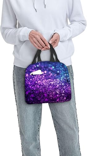 Miniatura 7 de OOZ Lonchera reutilizable a prueba de fugas para el trabajo, oficina, picnic o viajes, bolsa de almuerzo con estampado de purpurina azul y morado,