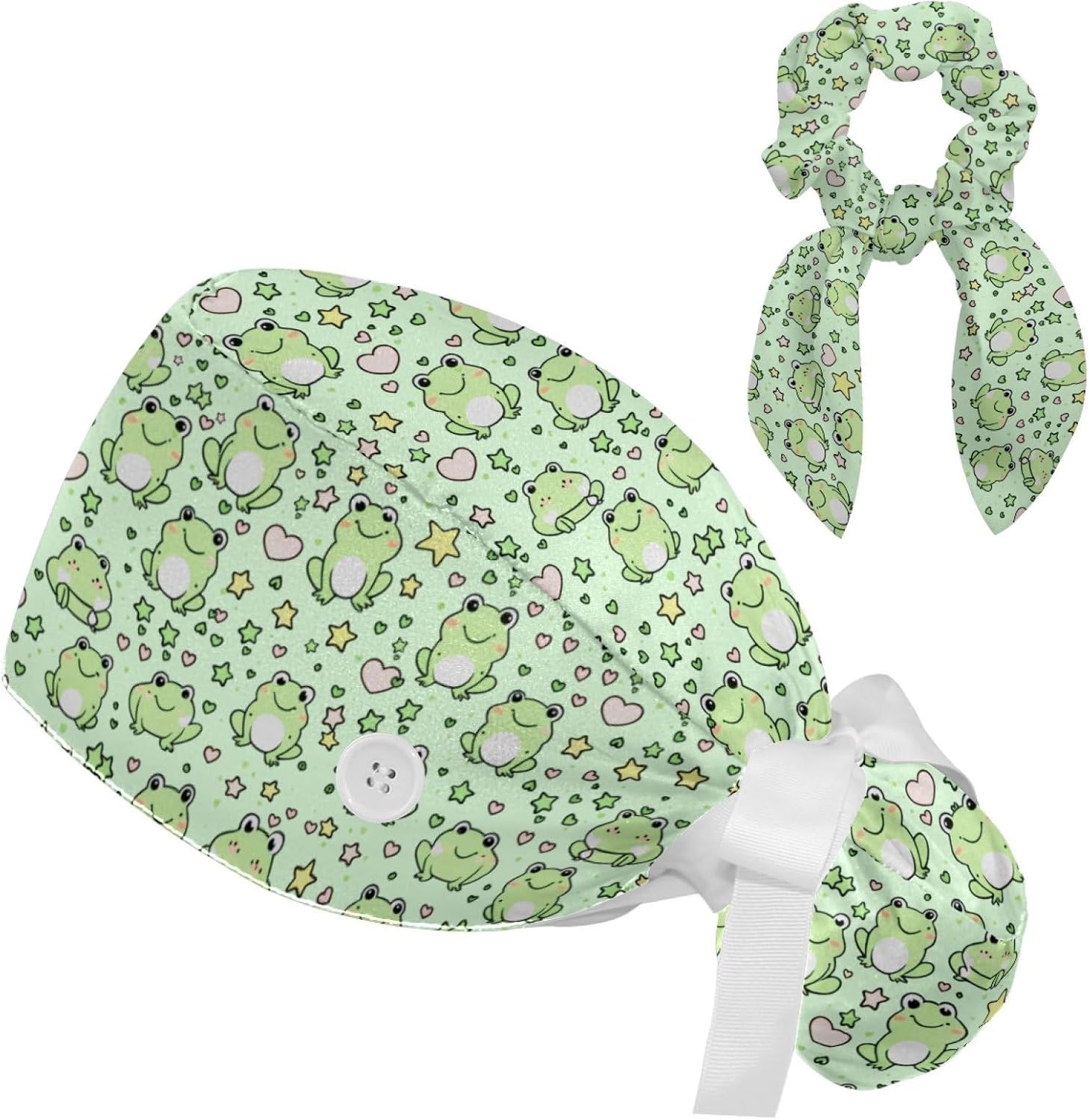 Scrub Caps Women Ponytail, Funny Print Surgical Cap with Button & Sweatband