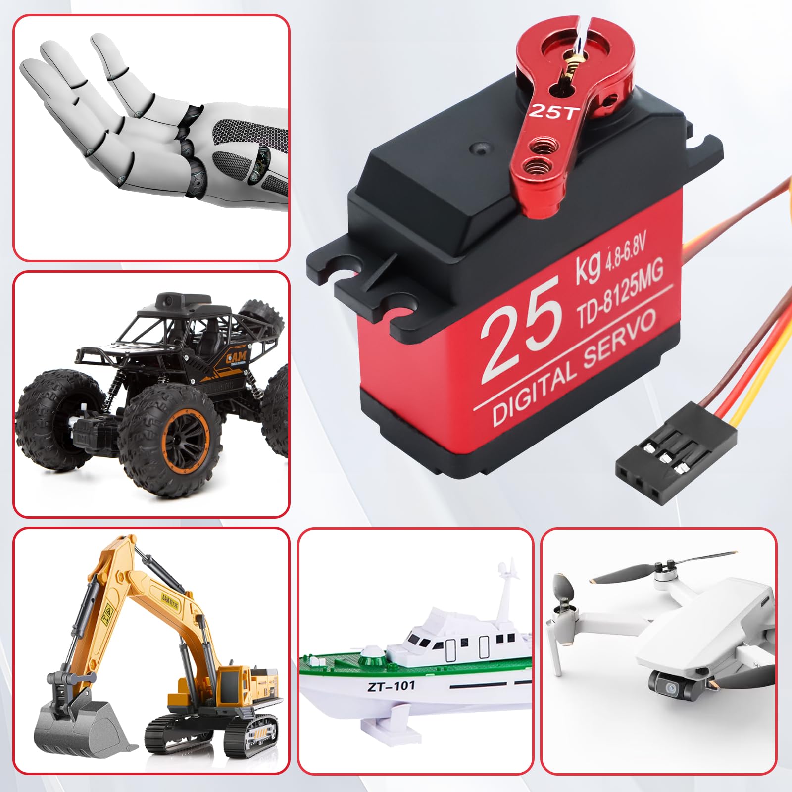 DS3225 25 kg servomotore digitale AYWHP 2 PCS ingranaggio in metallo ad alta coppia impermeabile digitale 4.8-6.8V Micro Servo Motore per RC Auto Robot Compatibile con Arduino