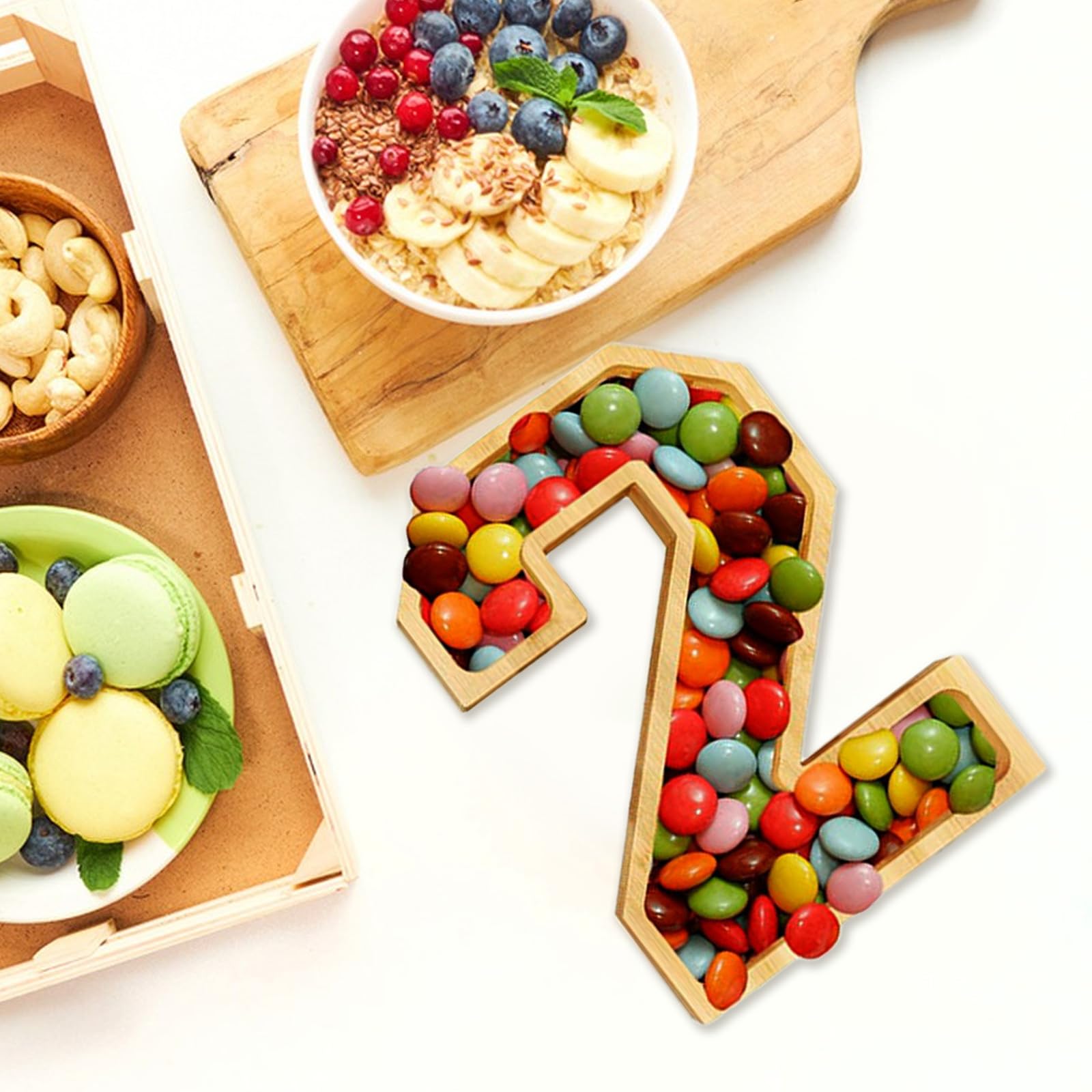 Bandeja de Madera Grande Forma de Números Charcutería Resistente y Ligera para Reuniones Familiares y Decoración de Eventos