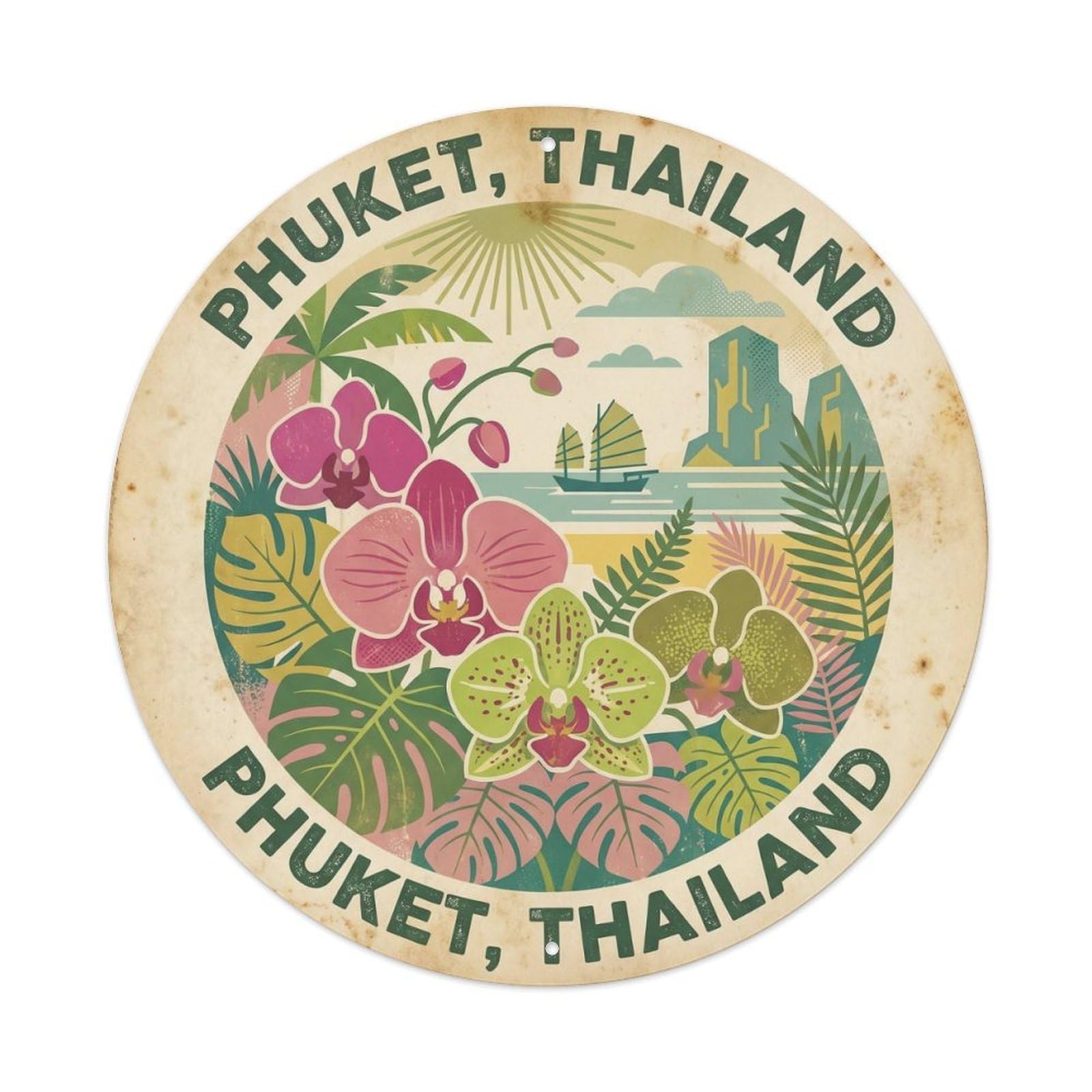 Phuket Tropical Plants Island Nature Botanical Travel Metal Tin Sign