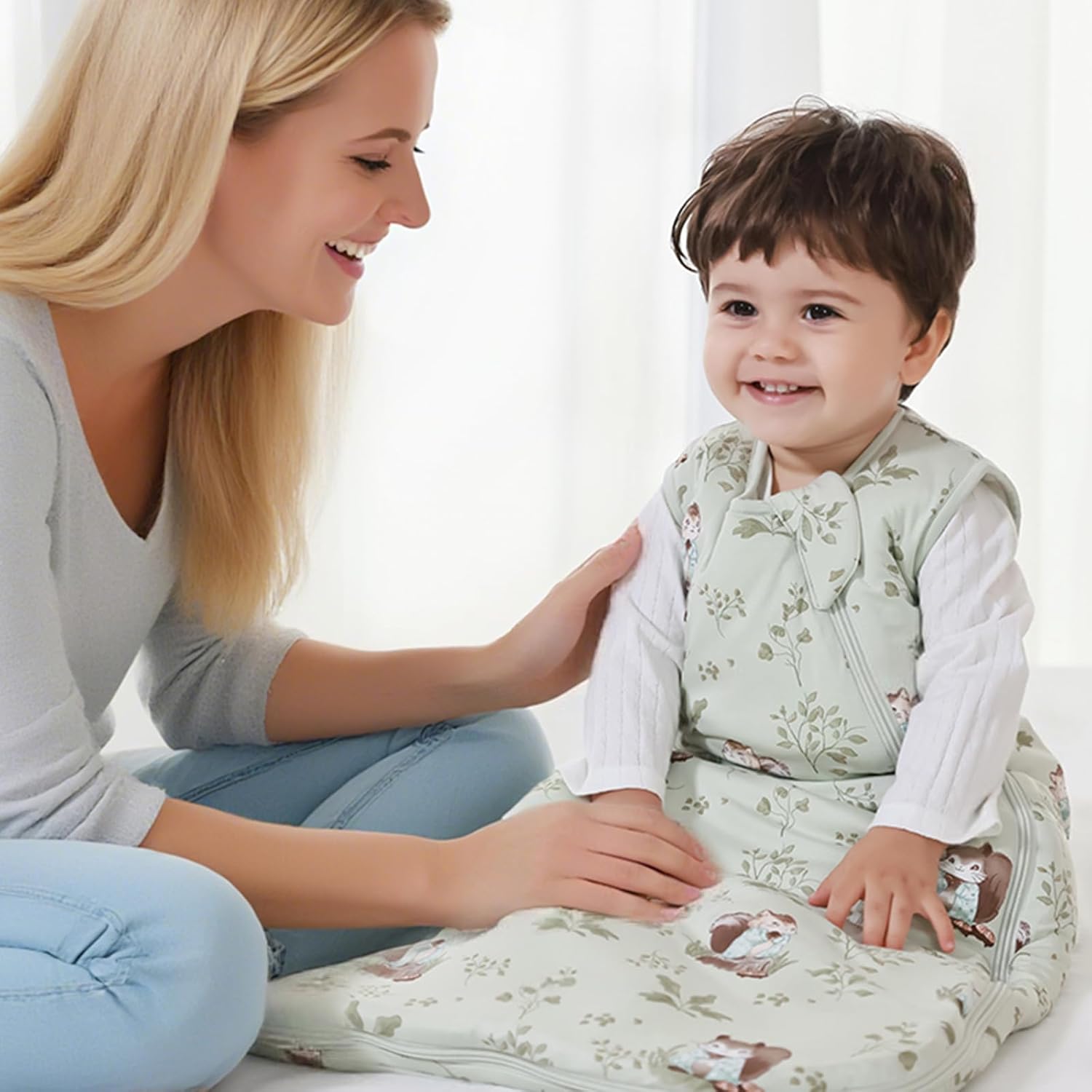 Mosebears Unisex Rayon Made from Bamboo Sleep Sack with 2-Way Zipper,2.5 Tog Baby Winter Sleep Sack(Green Animal,6-18 Months) - Image 2