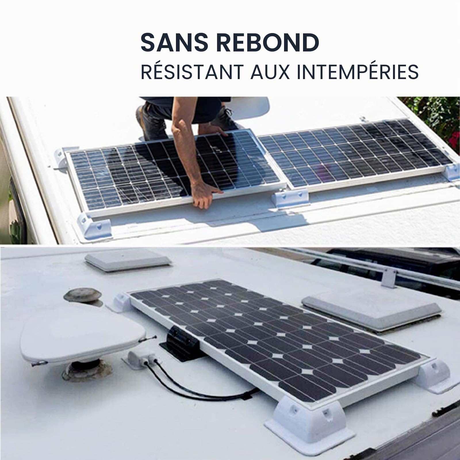 enjoy solar passe-câble double en ABS Spoiler de maintien du module solaire en noir, idéal pour les camping-cars Caravanes Bateaux