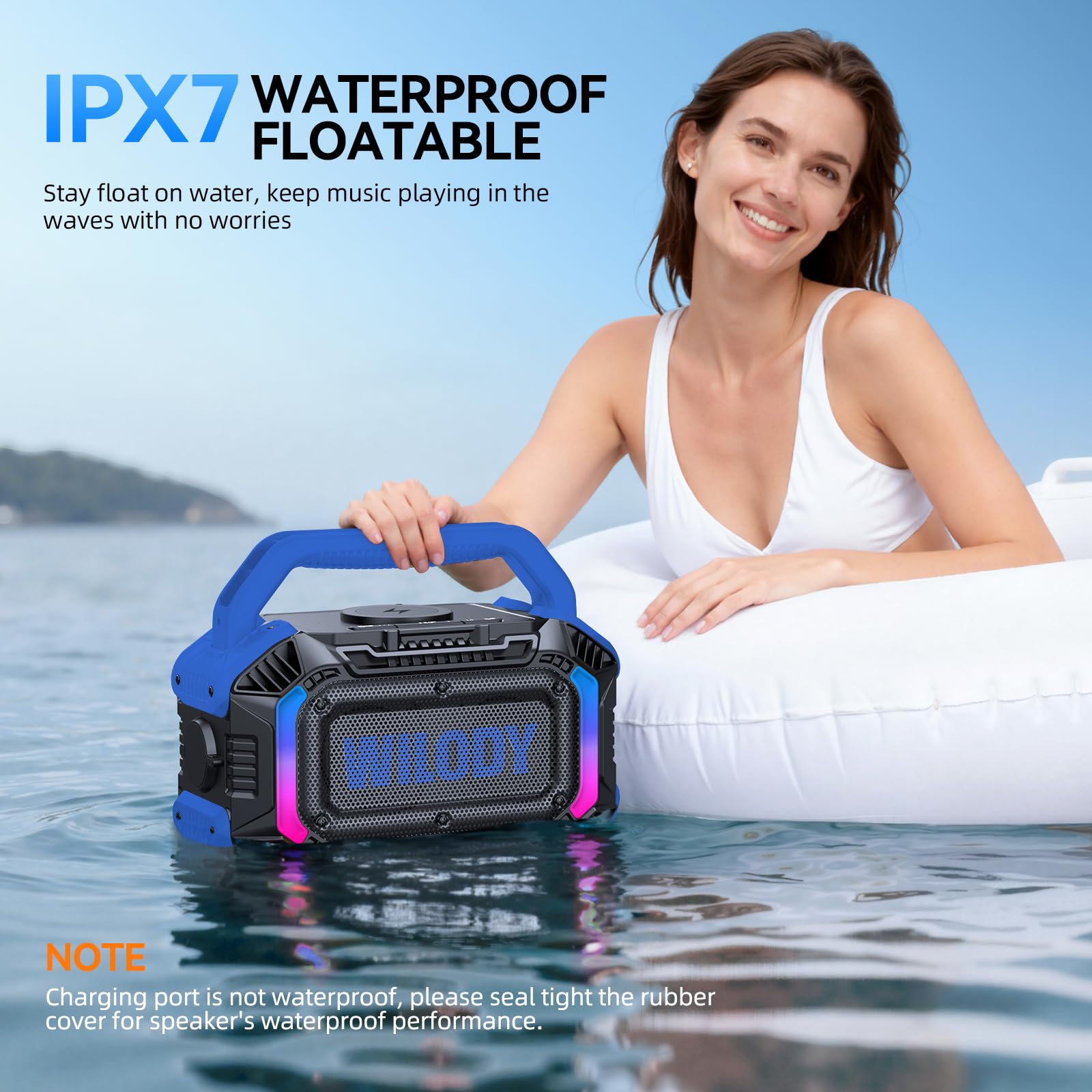 Wilody Altoparlante Bluetooth Portatile 100W – Bassi Potenti, IPX7, Ricarica Wireless Qi, 20h Autonomia, TWS, Ingressi TF/AUX/USB, Torcia LED E RGB