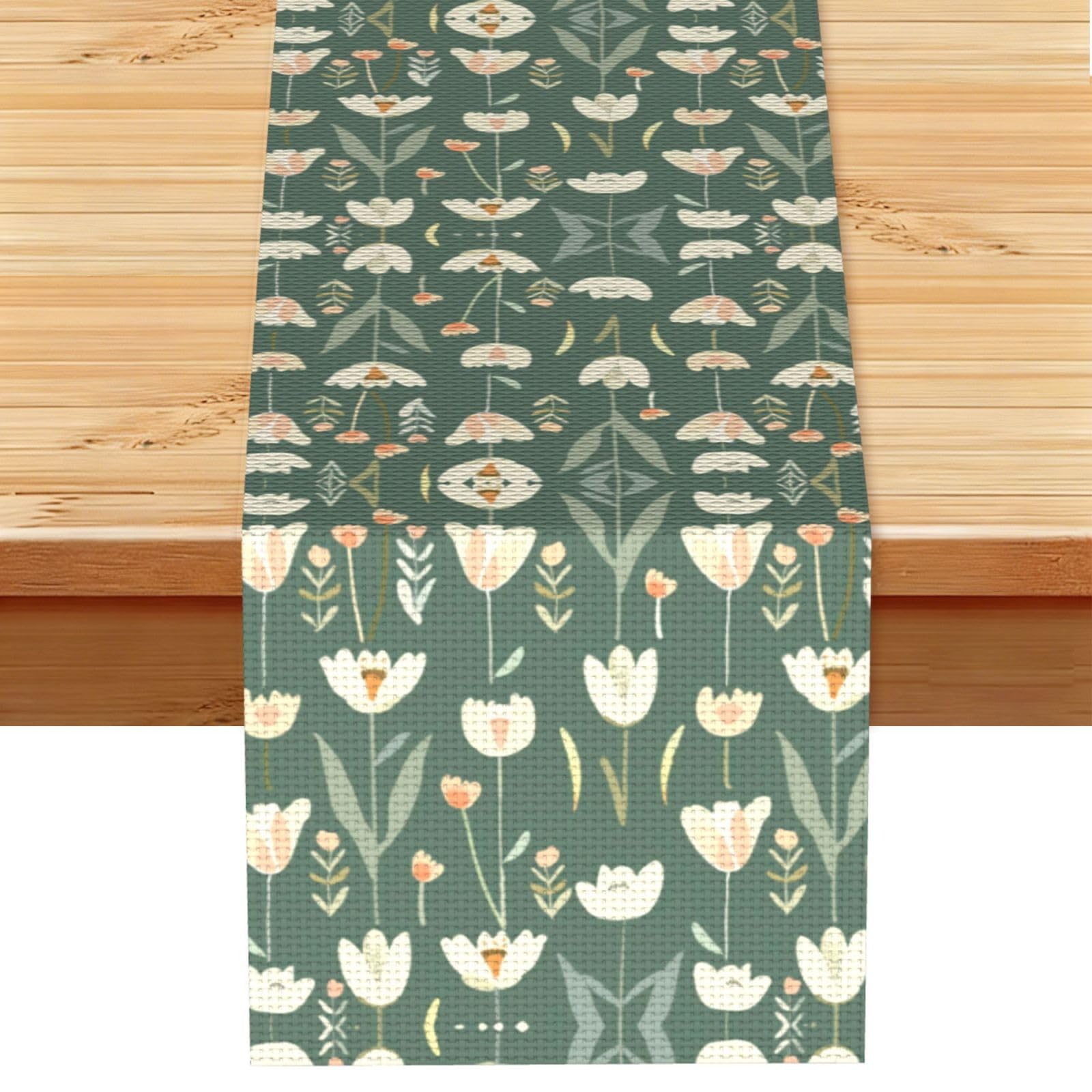 Delicate Cream Pink Tulip Printed Table Runner 13 x 72, Wrinkle Resistant Decor for Dining Table Coffee Table Fireplace