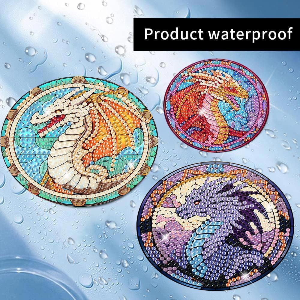 8Pcs Diamond Painting Coasters with Holder,DIY Dragon Life Coaster Diamond Art Kits for Adults Kids,Beginners Round Full Drill Diamonds Art Craft Supplies - Image 4