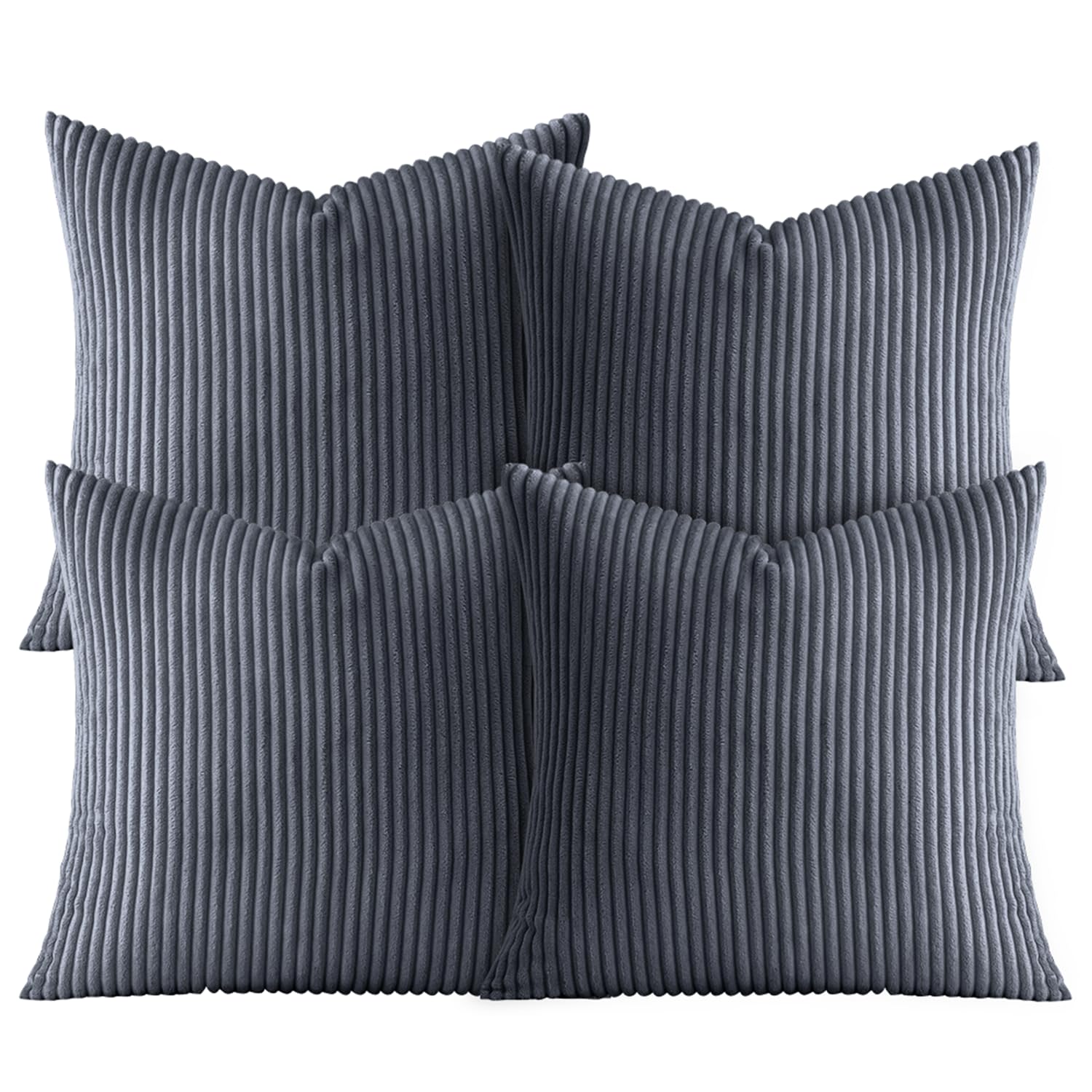 AMEHA Soft Stripe Grey Velvet Cushion Covers 45 x 45 cm Set of 4 Pcs with Invisible Zipper Decorative Square Throw Pillowcases for Bedroom, Sofa (18x18 inch Stripe Cushions)