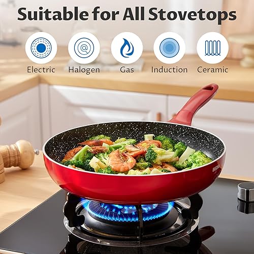 Miniatura 4 de BEZIA Juego de sartenes antiadherentes de 3 piezas, sartenes y sartenes de 9.5, 11, 10.2 pulgadas, sartén de cocina apta para lavavajillas, sartén