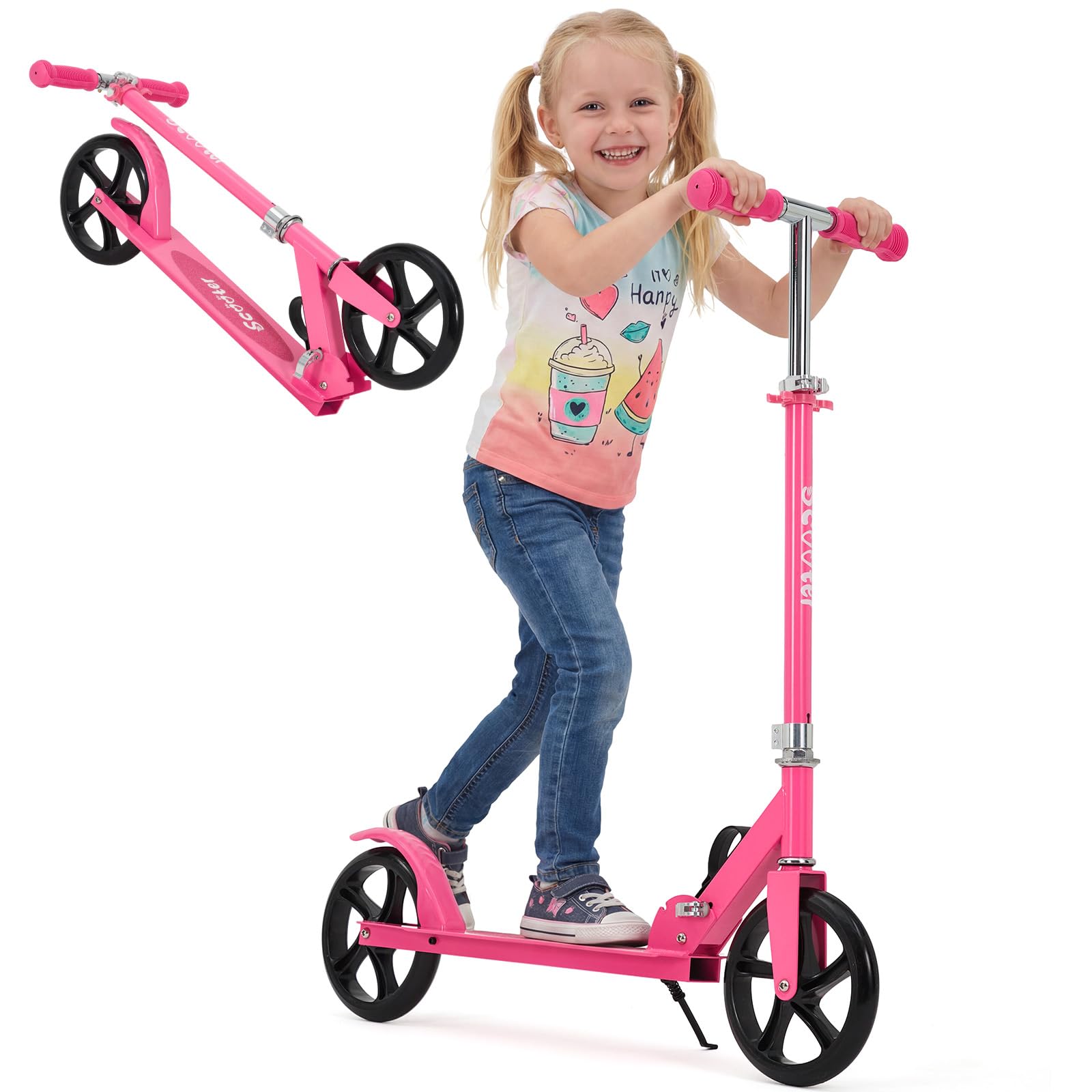 Garvee Trottinette Enfants Pliable à 2 Roues Grands, Trottinette Pliable Hauteur Réglable Scooter, Trottinette pour Filles Et Garçons, Scooter 6+ Ans