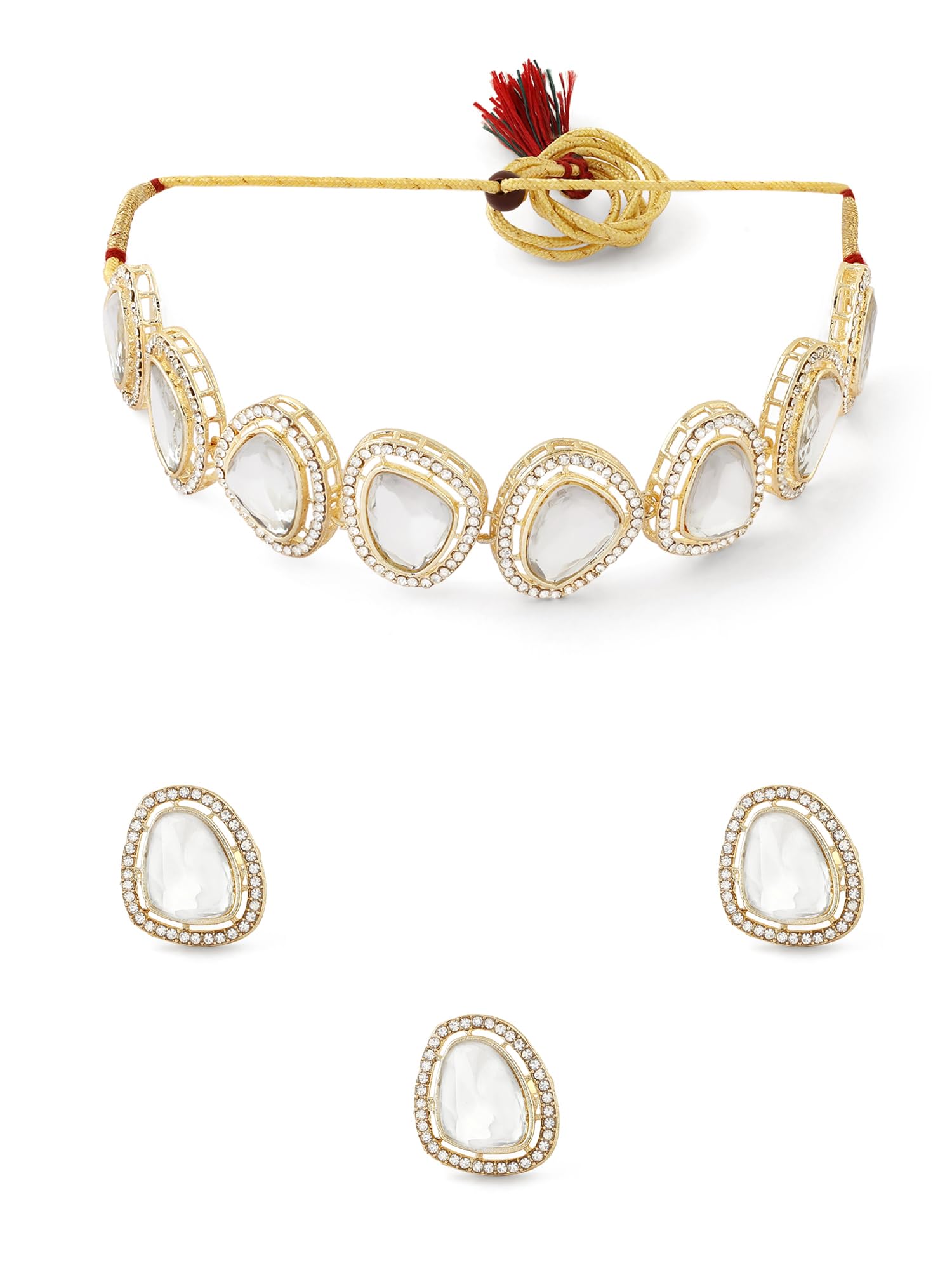 ZAVERI PEARLS Gold Tone Austrian Diamonds Embellished Choker Necklace Earring & Ring Set For Women-ZPFK17160 (B0CS6WK6BT) Amazon Price History, Amazon Price Tracker