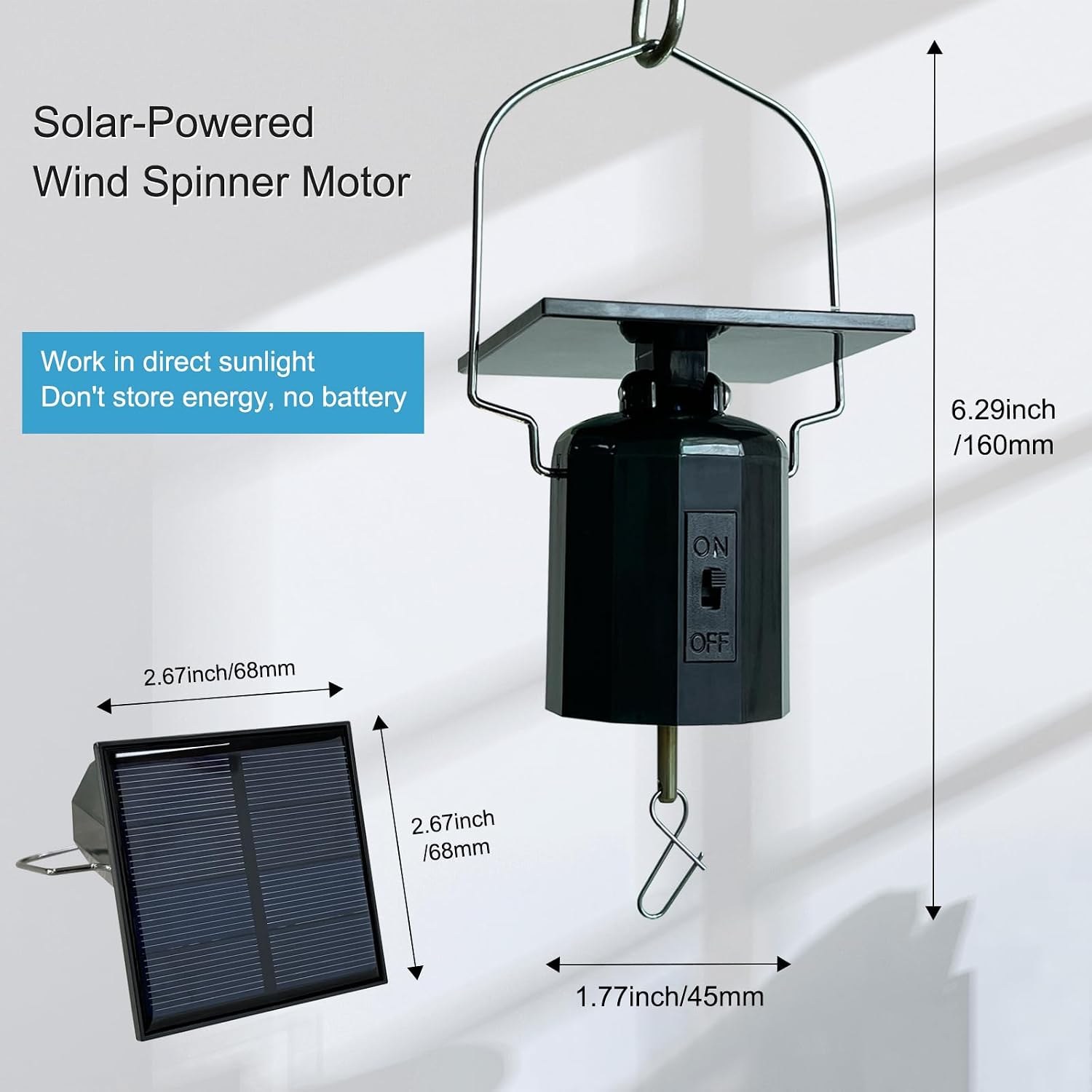 Goolyrusim Solar Powered Wind Spinners Motor, Rotating Solar Energy Operated Motor for Wind Spinner Chimes Sun Catchers, Hanging Display Garden Yard Patio Lawn Outdoor Decor Load Capacity of 4 lbs