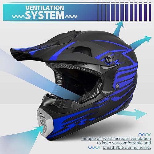Miniatura 10 de CUETY DOT Youth Kids Motocross Helmet, Unisex Dirt Bike ATV BMX Street Ride Off-Road Full Face Motorycle Helmet W Goggles Gloves Mask