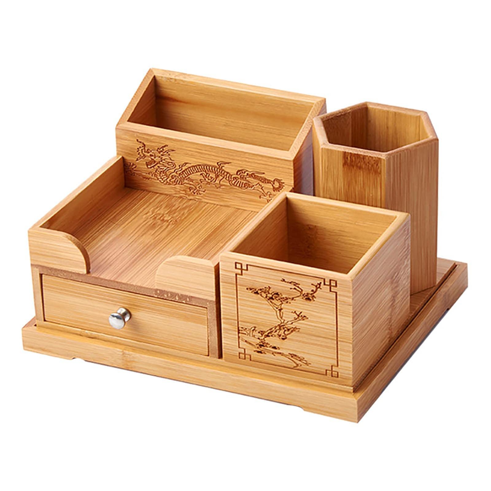 DUMRALBQE Wooden Pencil Pot Wooden Desktop Storage Drawer Multi-layer Compartment Office Organizing for Home Office(Natural)