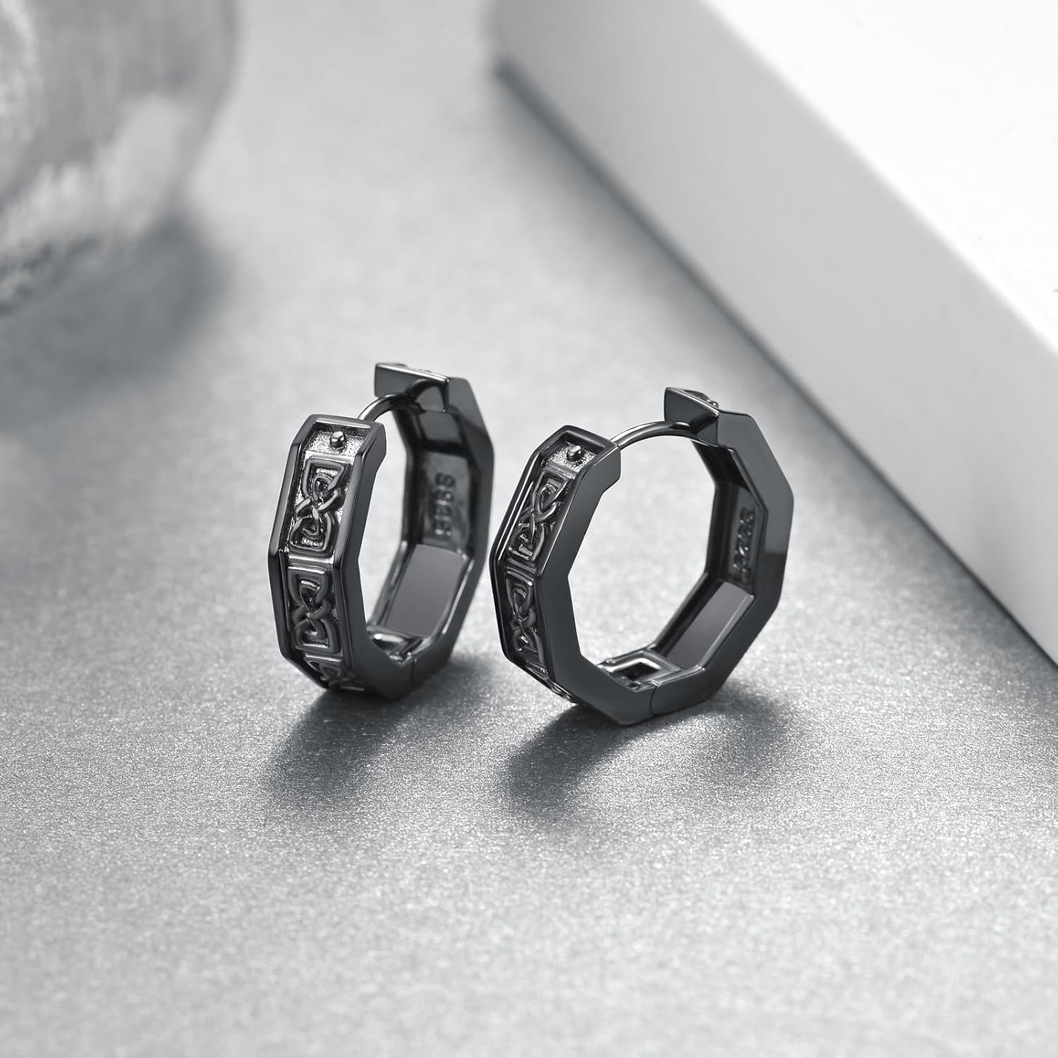 Viking Earrings Men 925 Sterling Silver Mens Hoop Earrings Viking Jewelry Gifts for Men - Image 2