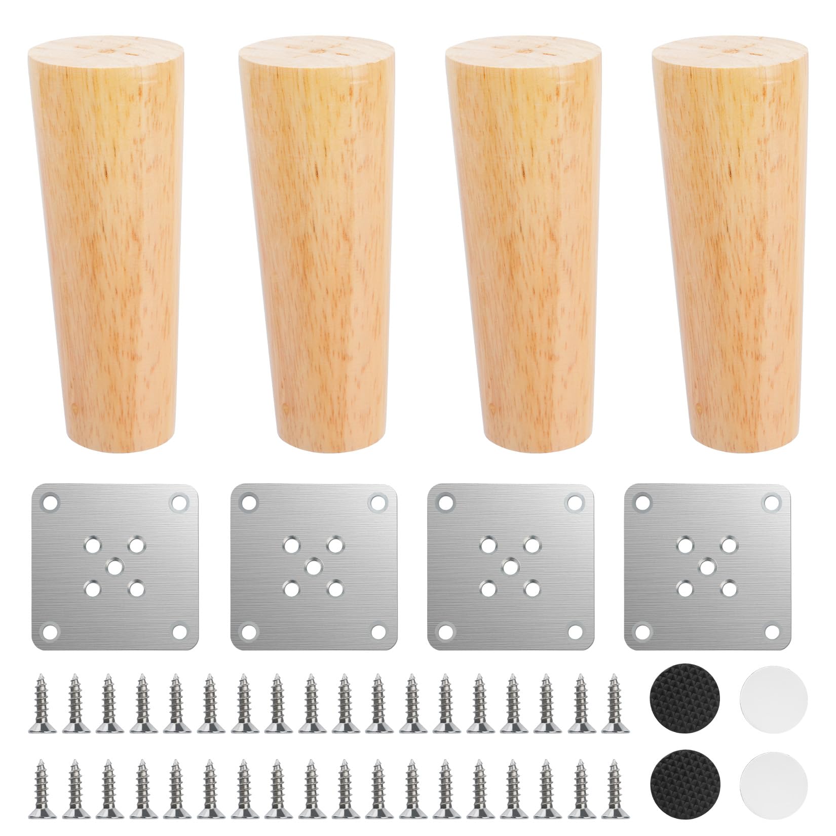 4 PcsPatas Muebles, 15 cm Patas de Madera para Muebles Sofas, Patas de Repuesto Rectas y Cónicas para Mesas, Armarios, Cómodas, Sillas y Camas, con Almohadillas Antideslizantes y Accesorios