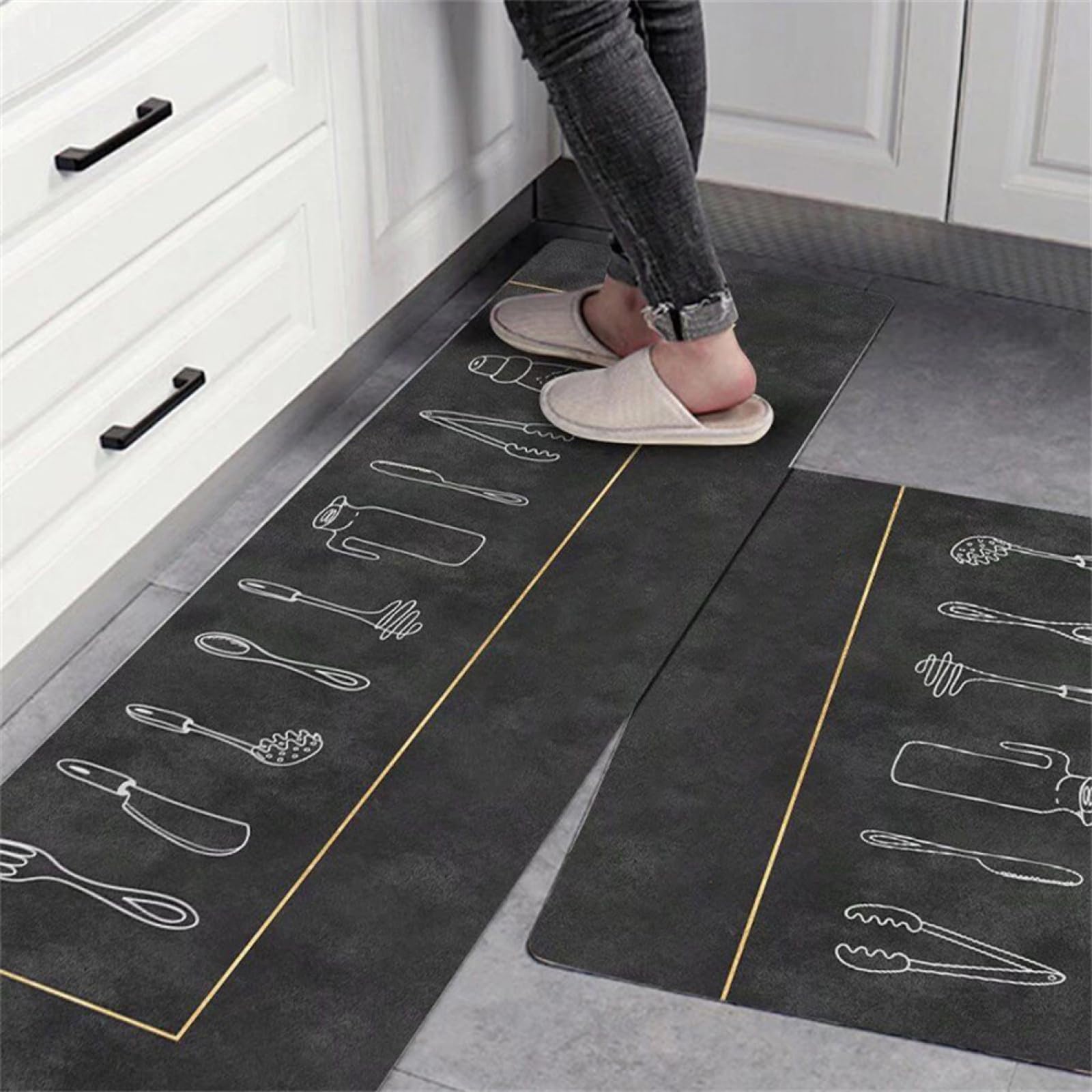 Tapis de cuisine antidérapant lot de 2 absorbant l'eau et l'huile gris foncé