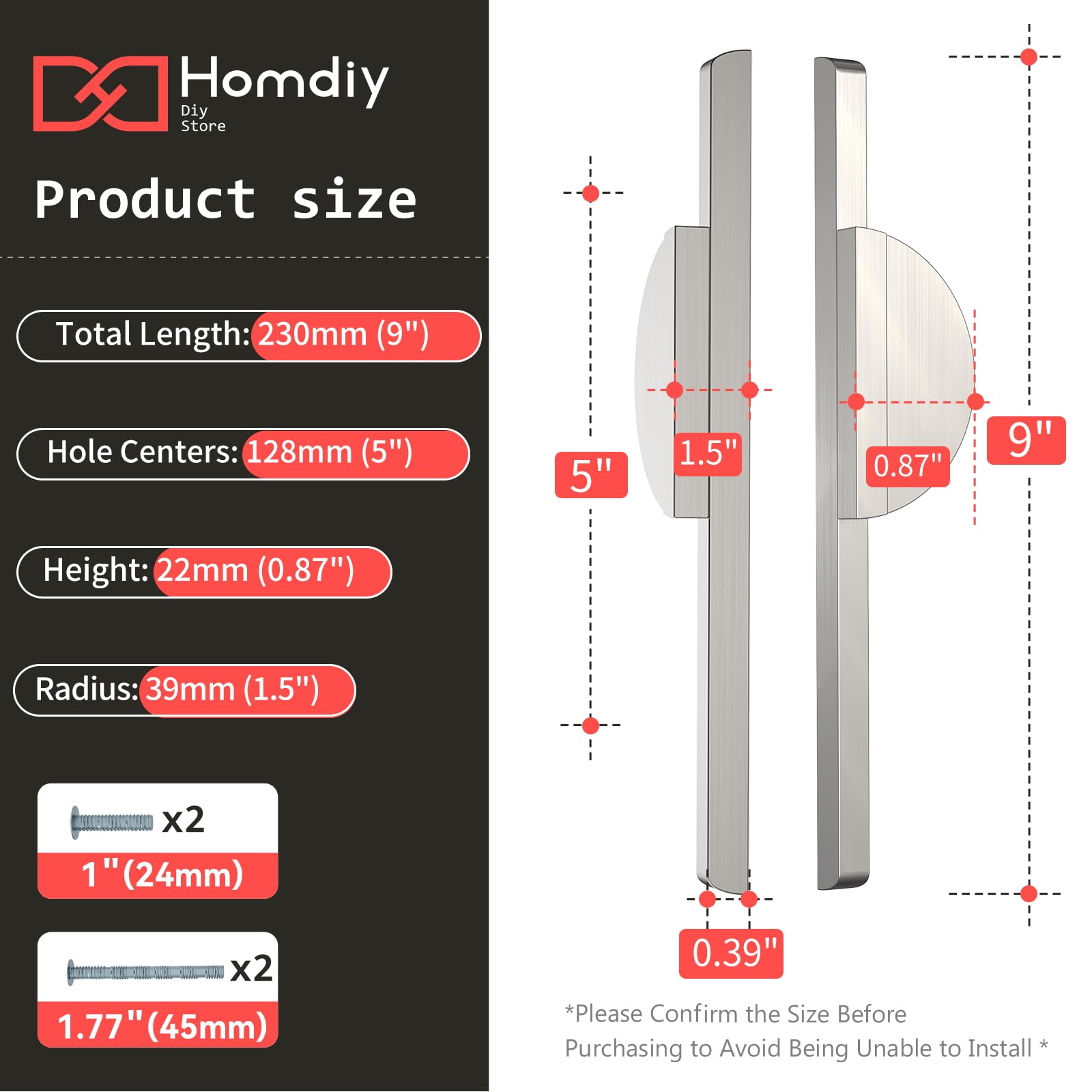 homdiy 4 Pack Brushed Nickel Cabinet Pulls Half Moon Drawer Pulls, Semi Circle Silver Cabinet Pull for Dresser,Unique Kitchen Cabinet Handles 5 inch (128mm) Hole Center