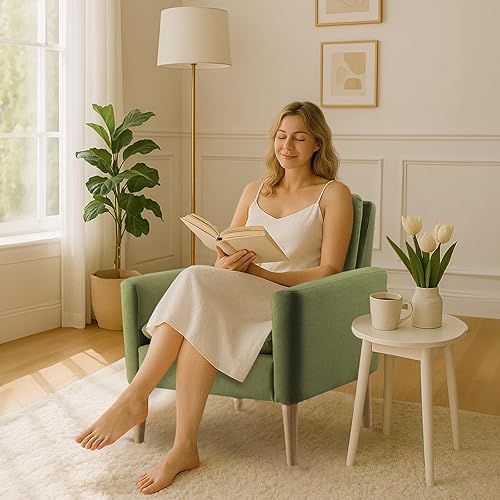 Miniatura 30 de Silla moderna Lohoms con tela decorativa cómodo sofá individual tapizado Silla con descansa brazos para sala., Madera, Negro Gris