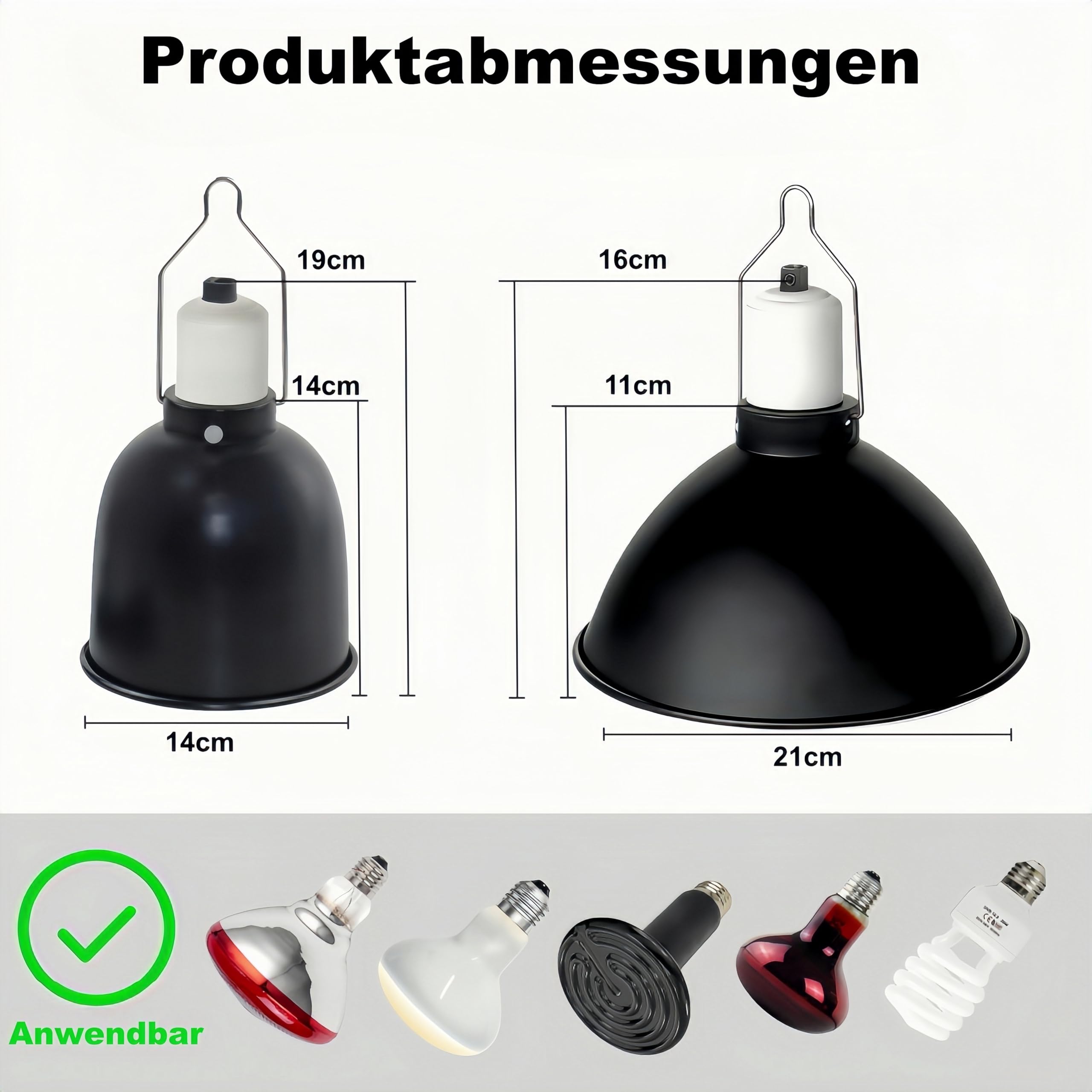 Terrarium Dome Lampenfassung Reptilien Wärmelampe, E27 Aluminium Reflektorlampe Wärmelampe 14cm, UVA UVB Lampe Terrarium für Schildkröte, Bartagame, Huhn, Hund