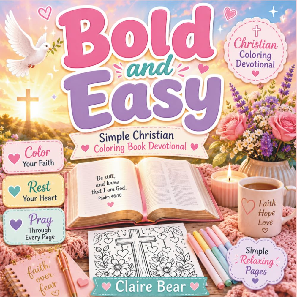 Bold and Easy: Simple Christian Coloring Book Devotional: 40+ Faith-Based Coloring Pages for Prayer, Peace, Reflection, Relaxation, and Quiet Time with God
