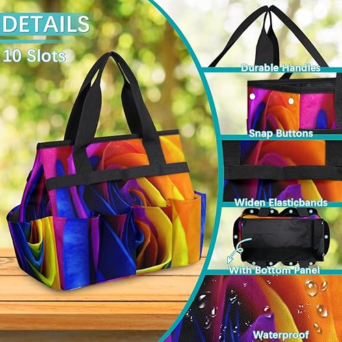 Miniatura 5 de Flower Patterns Garden Tool Tote Bag for Women Men Gardening Tool Storage Bags with 10 Pockets Standable Garden Home Tool Kits Organizer for Indoor