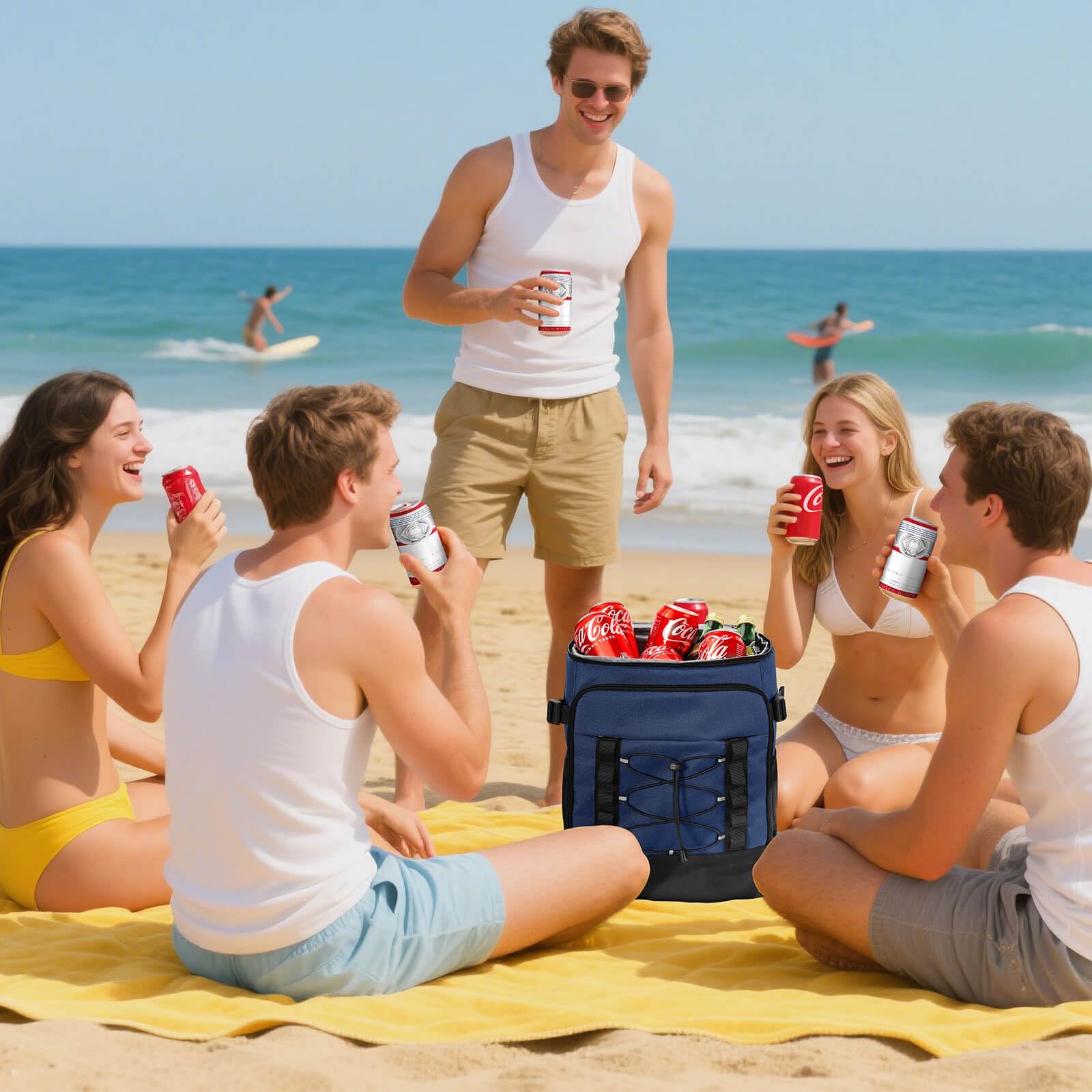 MIYCOO Zaino termico per uomo e donna, 2 scomparti a prova di perdite, 40 lattine | Zaino termico con cinghie per vino, apribottiglie per spiaggia, viaggi, picnic, pranzo, escursionismo, barbecue, campeggio