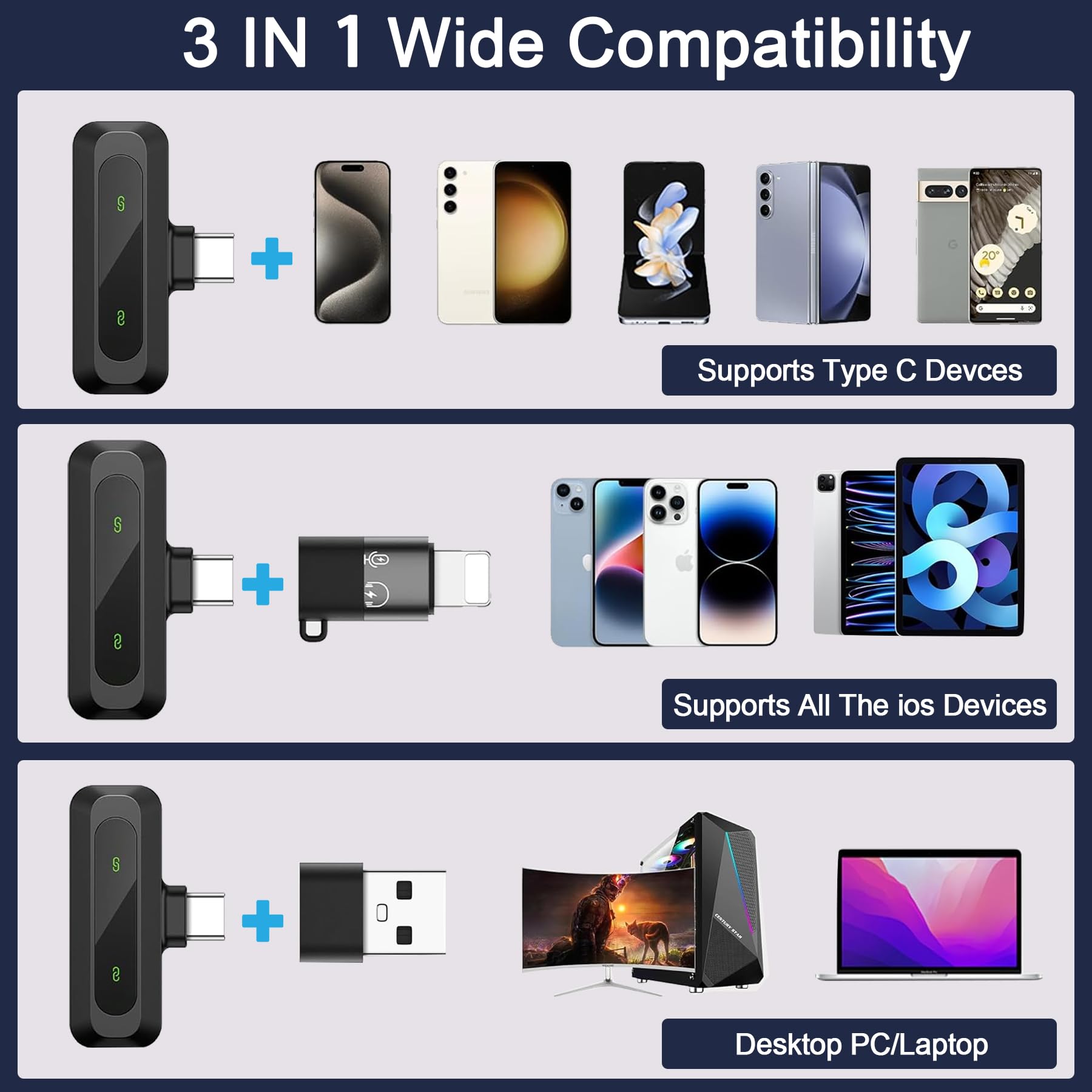 TZEKING Microfono Lavalier senza fili con display a LED, microfono plug and play senza fili, mini microfono compatibile con tipo C/iPhone/USB-C, per registrazione video, streaming dal vivo, YouTube