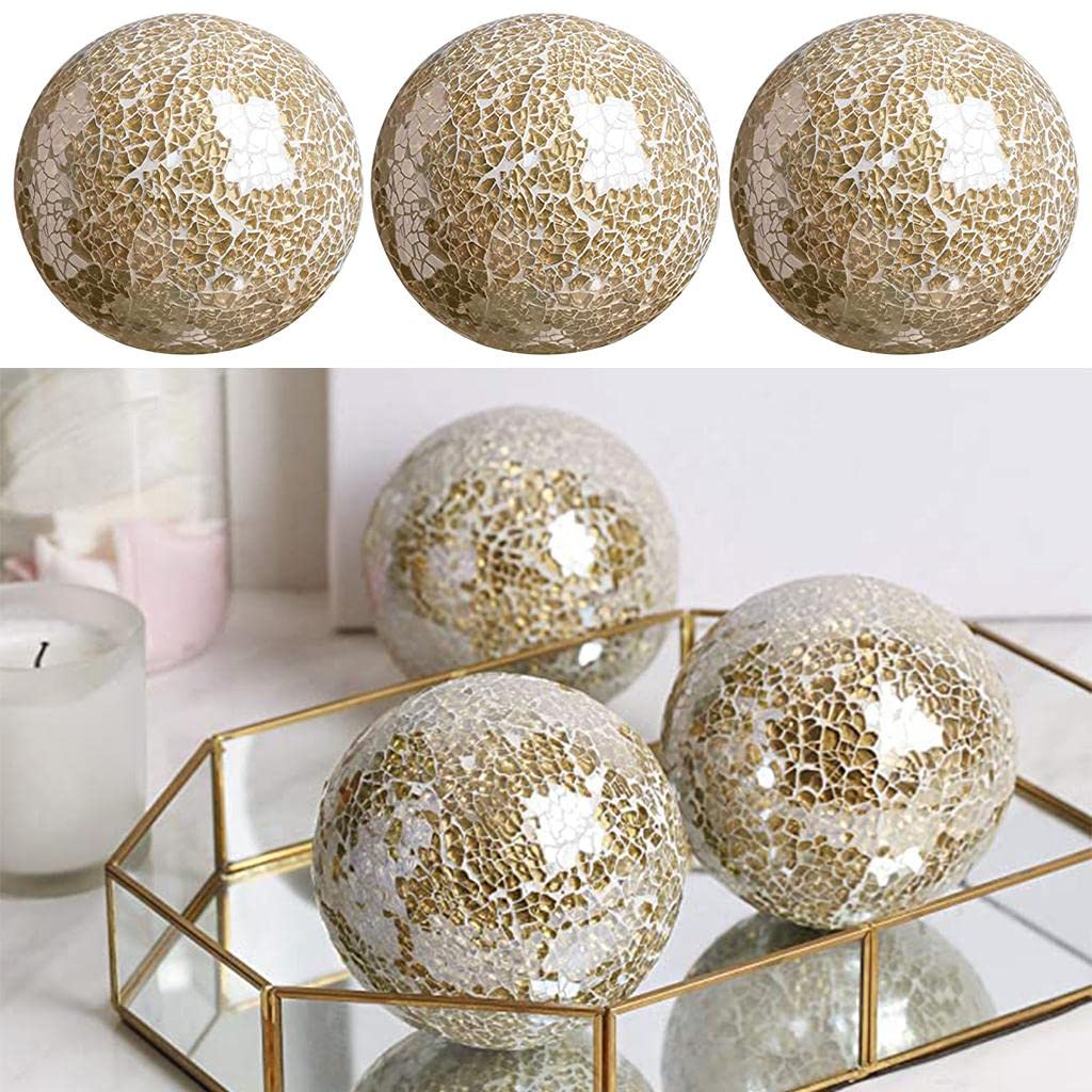 LOVIVER Mosaico Sfera Sfere 8 cm Articoli per la casa Centrotavola Set Sfere Decorative Sfera Decorativa Globo per Ornamenti Tavolino Decor Festival Soggiorno - Oro 3 Pezzi