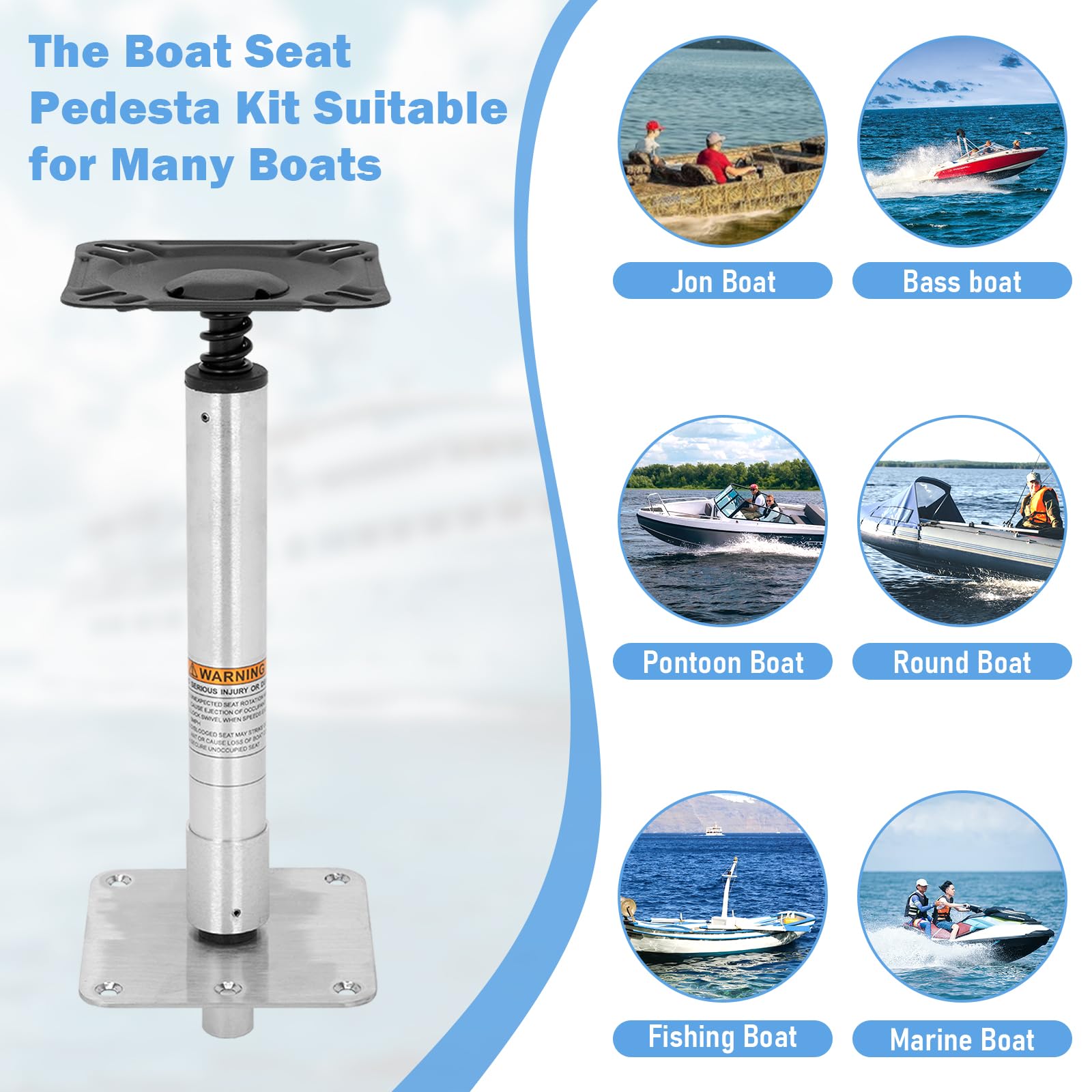 Paquete de 2 piezas de montaje de base de pedestal para asiento de barco con placa de pedestal de base marina de 7 x 7 pulgadas, poste de asiento giratorio de barco de 3/4 pulgadas, kit de asiento de