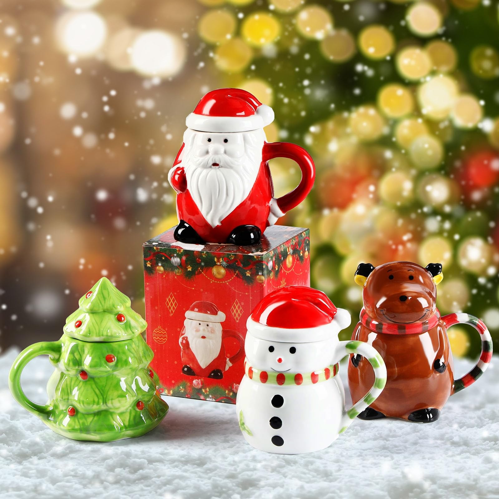 Amazon.com: Baderke 4 Set Santa Mug Bulk with Lid 14 oz Christmas Ceramic  Coffee Mug Santa Snowman Reindeer Xmas Tree Porcelain Latte Tea Cup for  Holiday Christmas Birthday Men Women Gifts :