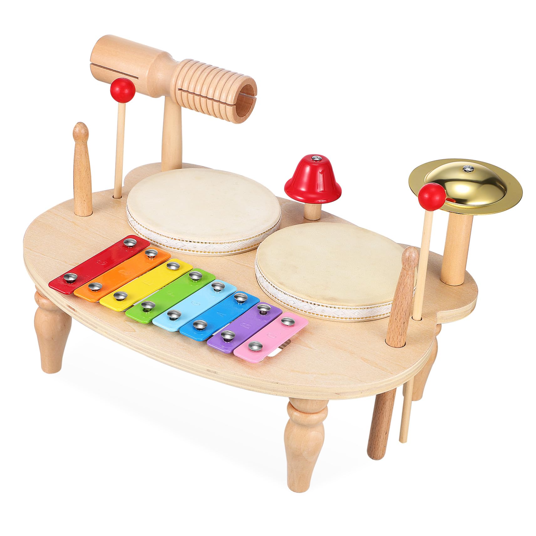 Xilófono de Madera Pequeño para Niño, Instrumento Musical de Percusión | Pandereta de Mano, Batería Efectos Ricos y Sonido Claro, Obsequio Musical Adorable y Colorido