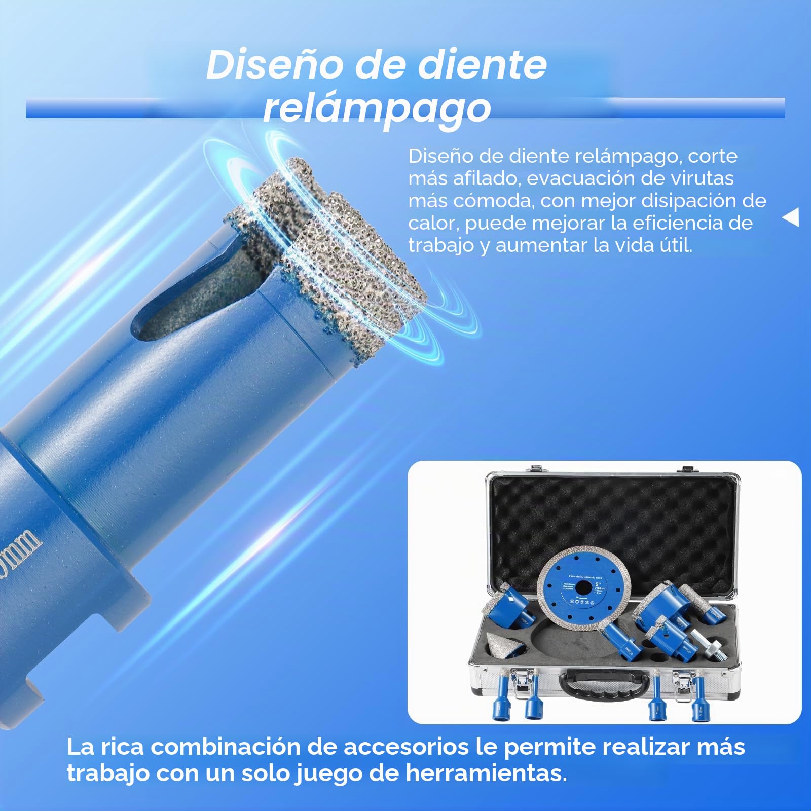 DWIKE Juego de 12 brocas de diamante para azulejos de 6/8/10/12/20/35/50/68 mm M14 con disco de corte de 125 mm con broca de bisel de 50 mm, un adaptador para amoladora angular, sierra perforadora,